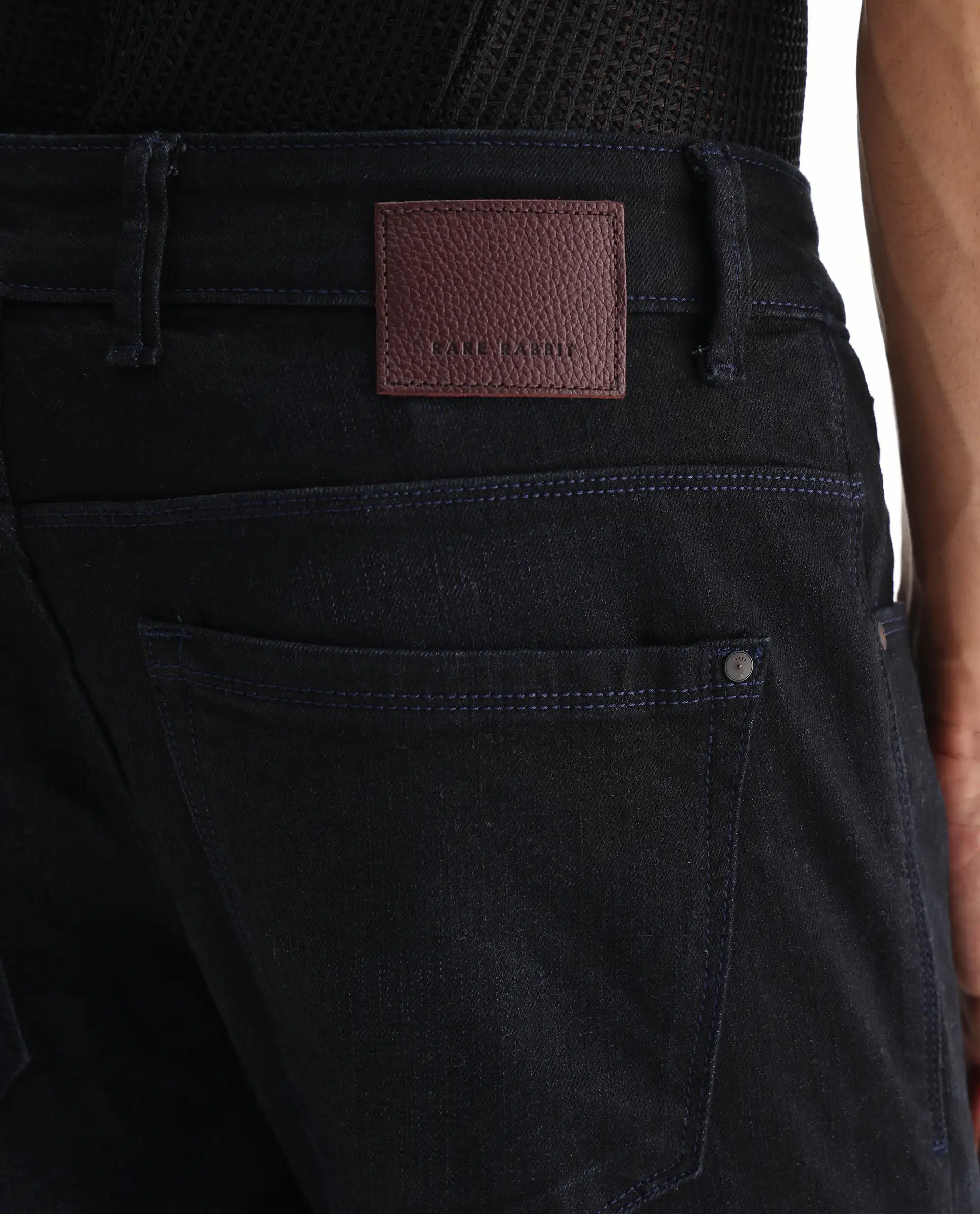 Rare Rabbit Men's Victo Navy Cotton Plain Hawk Slim Fit Jeans - Image 8