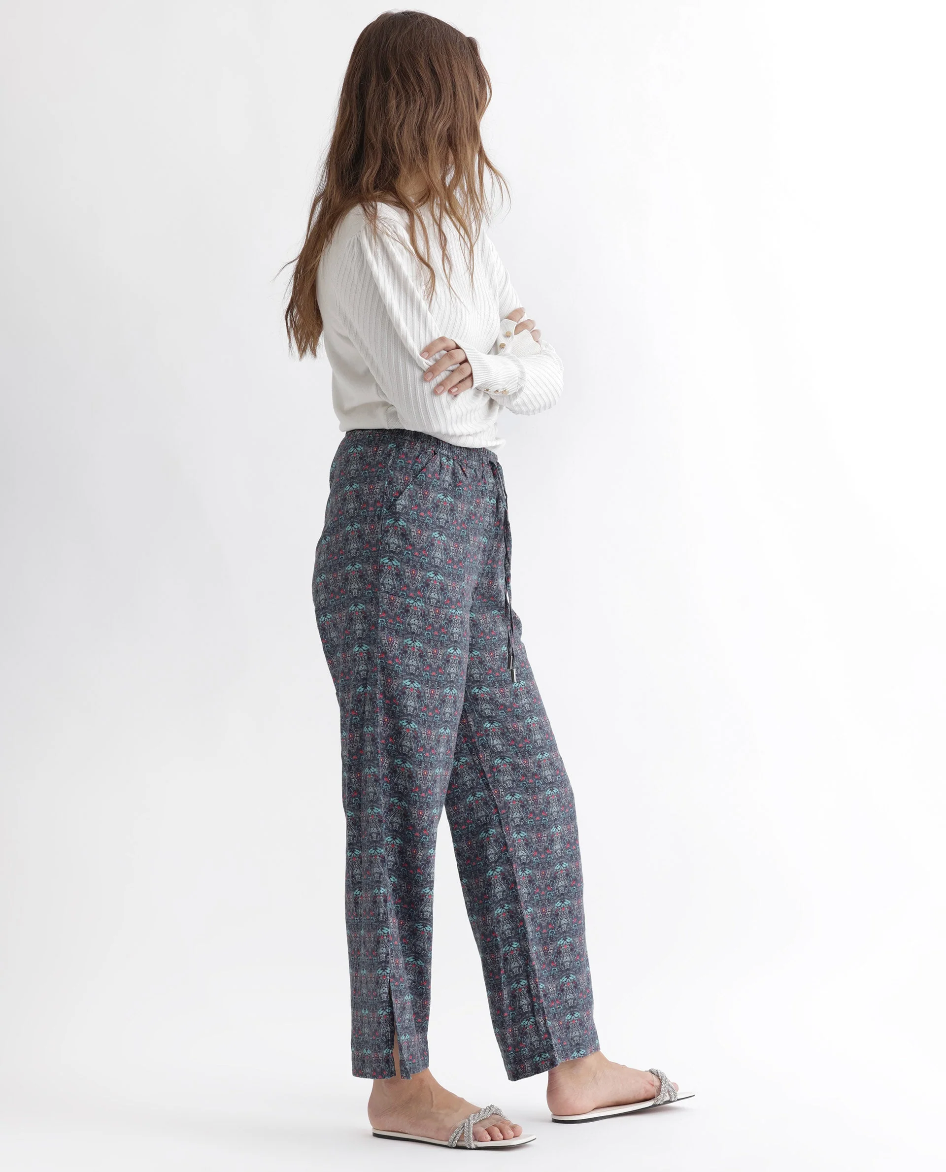 Rareism Women's Victo Grey Cotton Geometric Print Ankle Length Tailored Trouser - Image 10