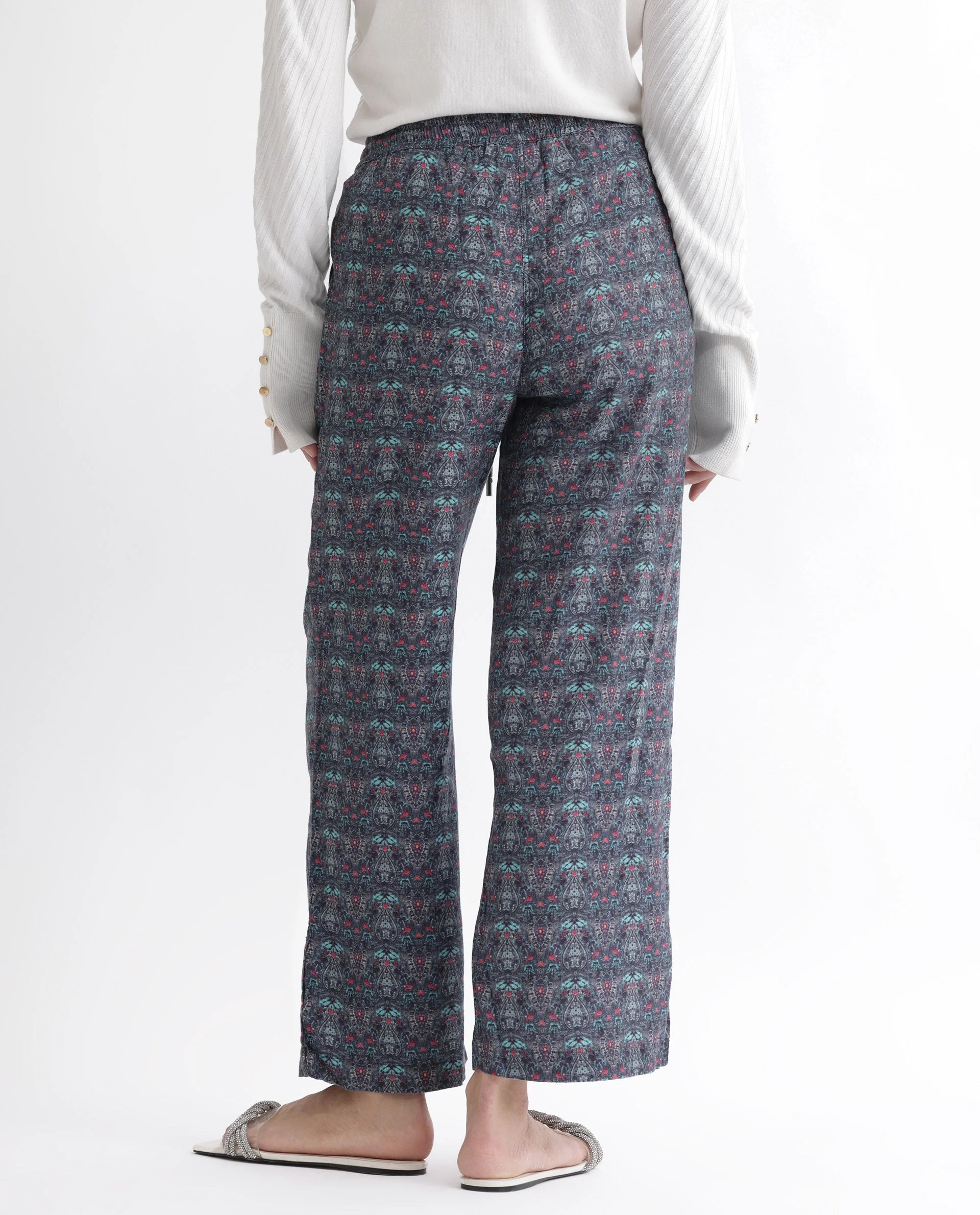 Rareism Women's Victo Grey Cotton Geometric Print Ankle Length Tailored Trouser - Image 15