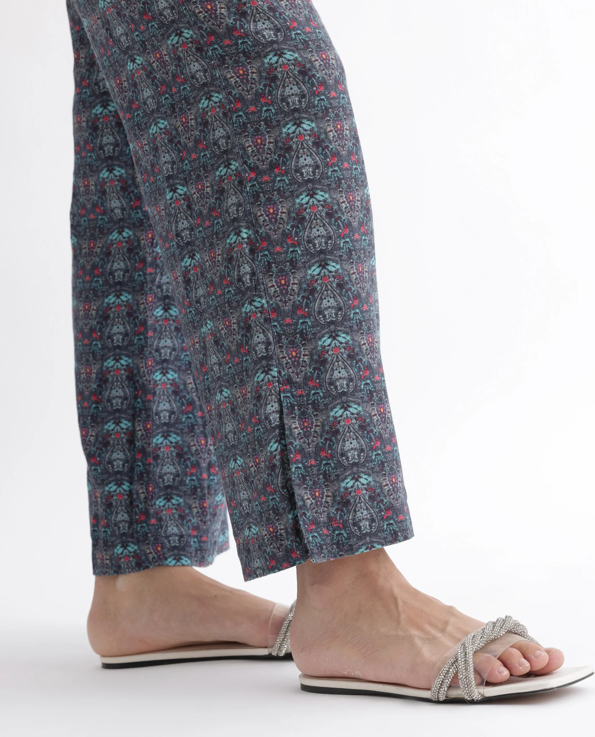 Rareism Women's Victo Grey Cotton Geometric Print Ankle Length Tailored Trouser - Image 3