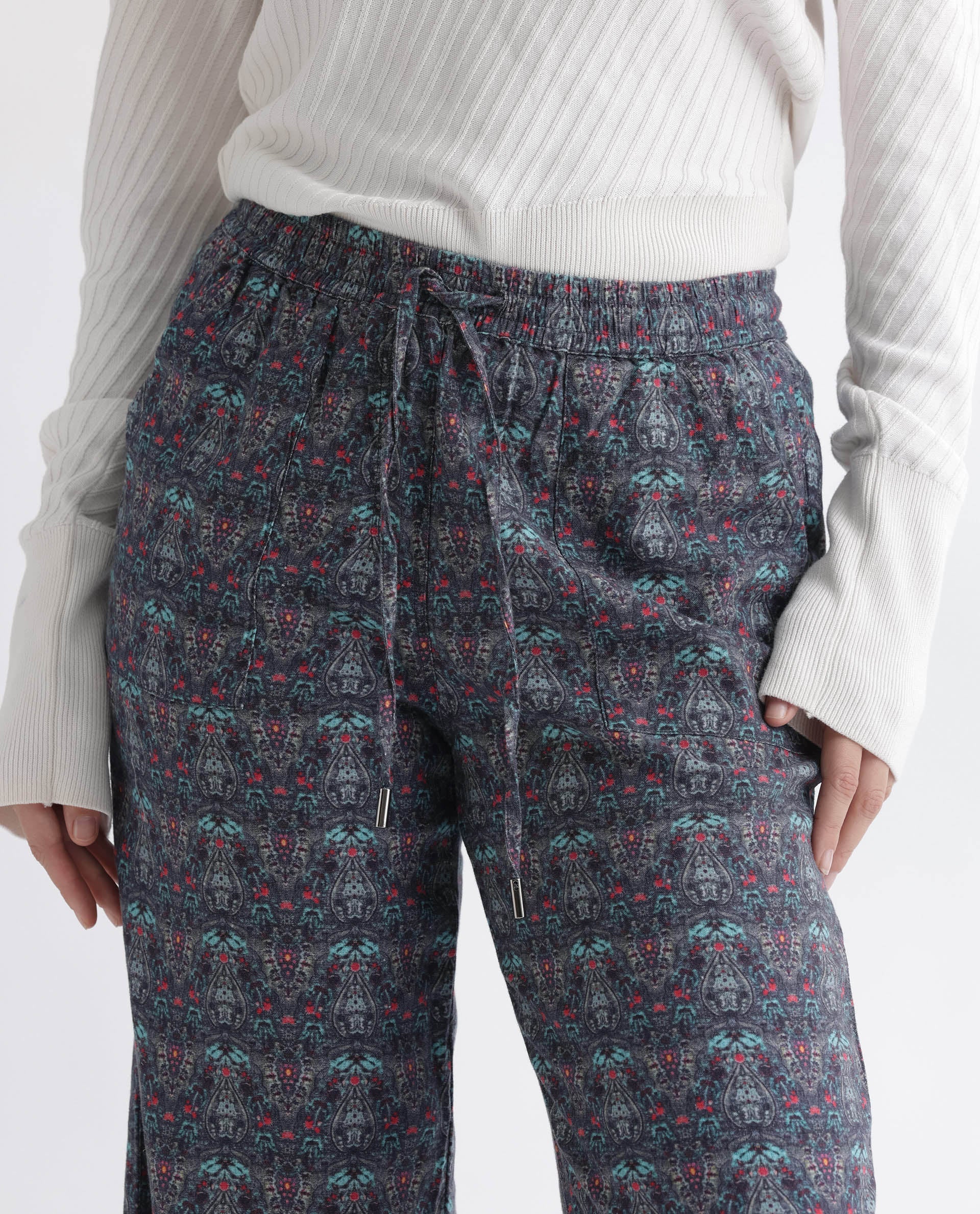 Rareism Women's Victo Grey Cotton Geometric Print Ankle Length Tailored Trouser - Image 6