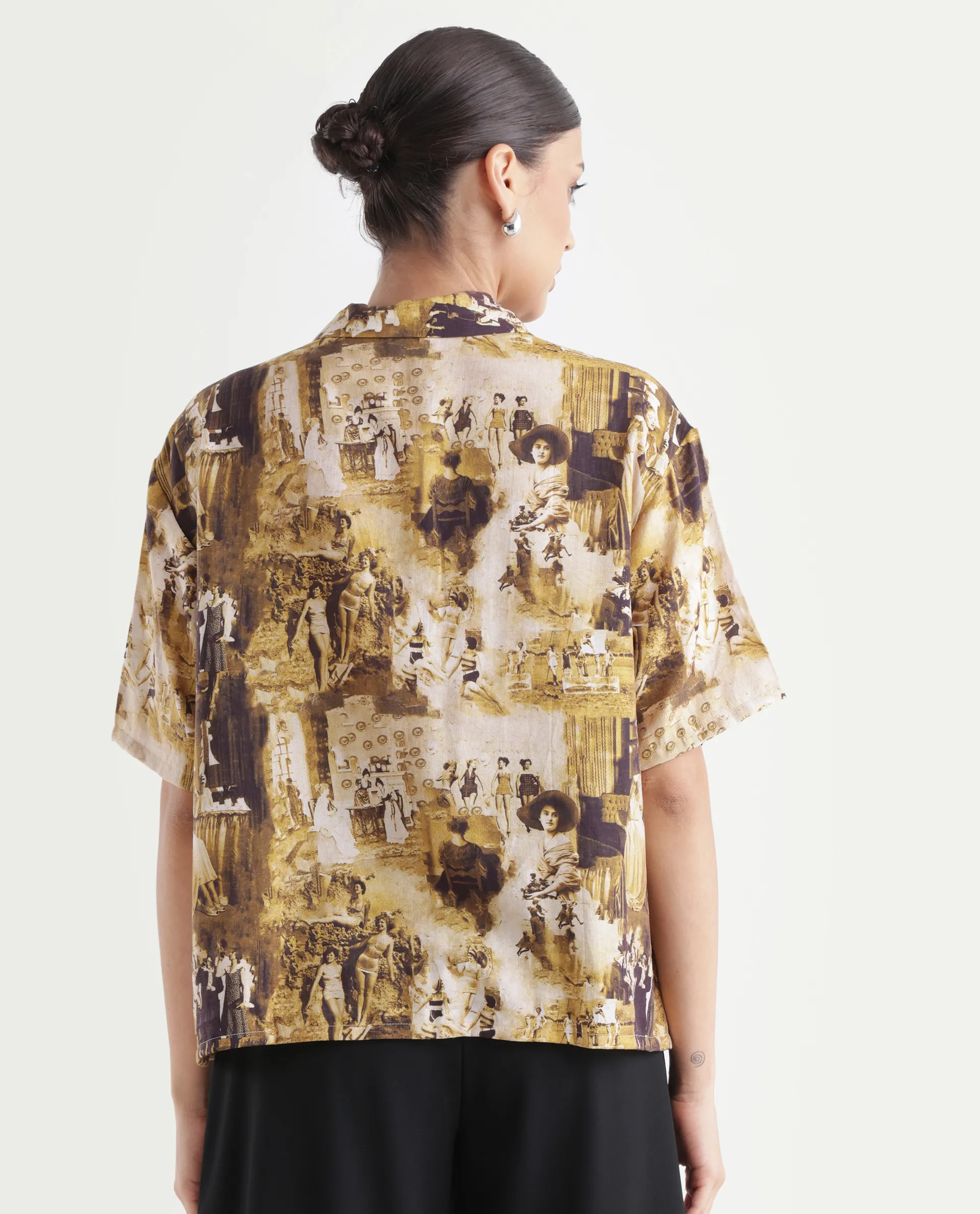 Rareism Women's Victoria Multi Viscose Spread Collar Object Print Boxy Fit Top - Image 7