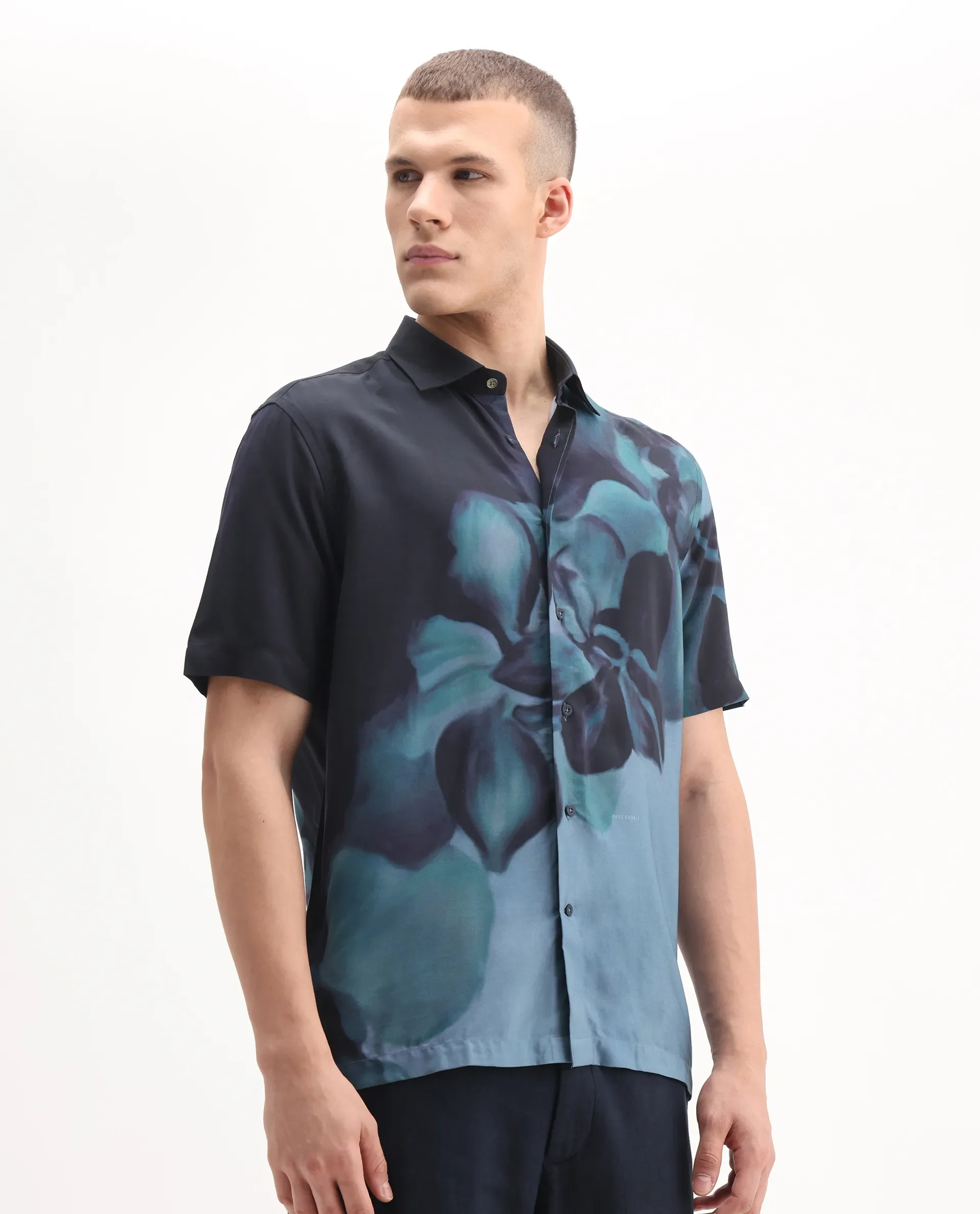 Rare Rabbit Men's Vider 1 Dusky Green Viscose Floral Print Relaxed Fit Half Sleeve Collared Shirt - Image 2