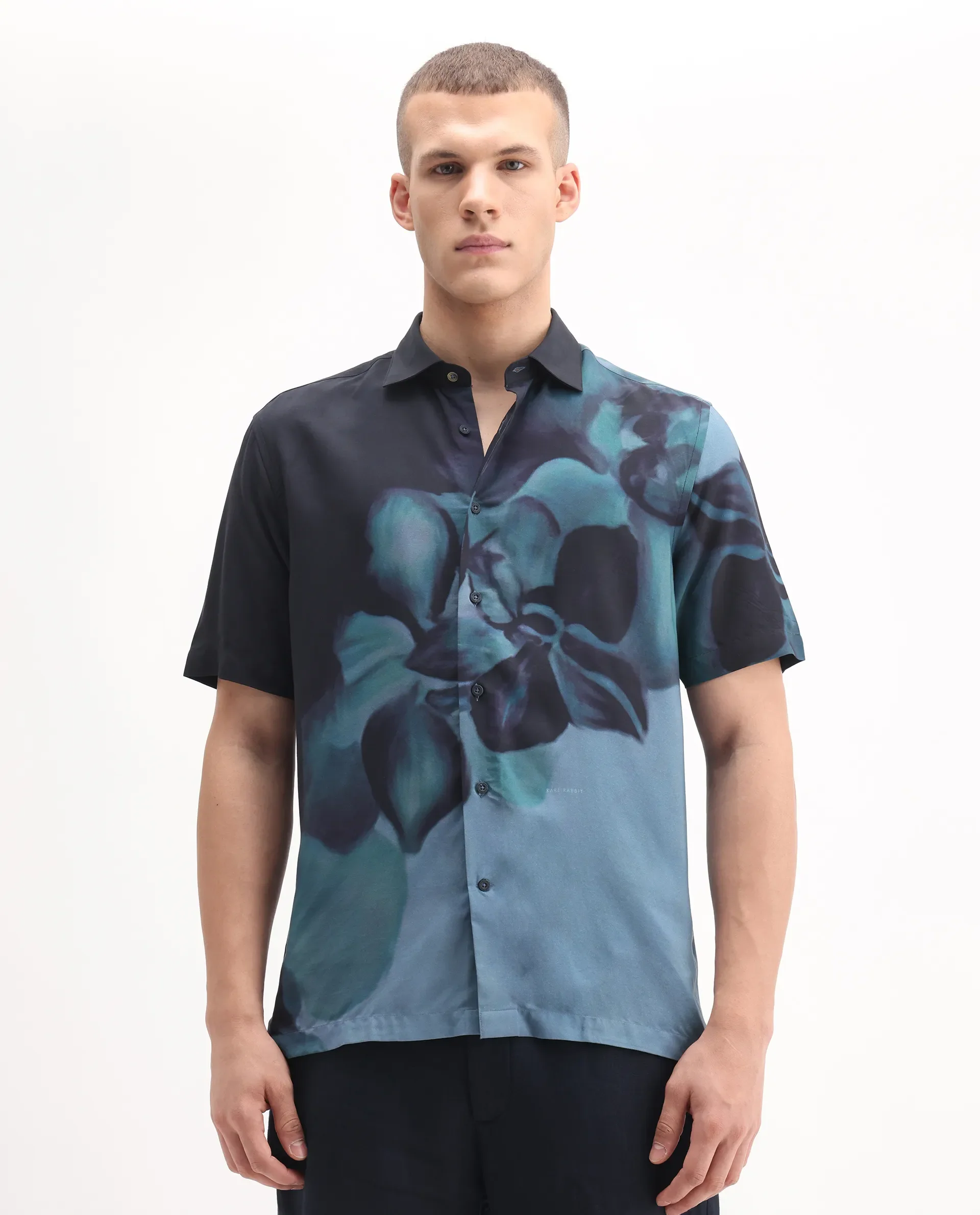 Rare Rabbit Men's Vider 1 Dusky Green Viscose Floral Print Relaxed Fit Half Sleeve Collared Shirt - Image 4
