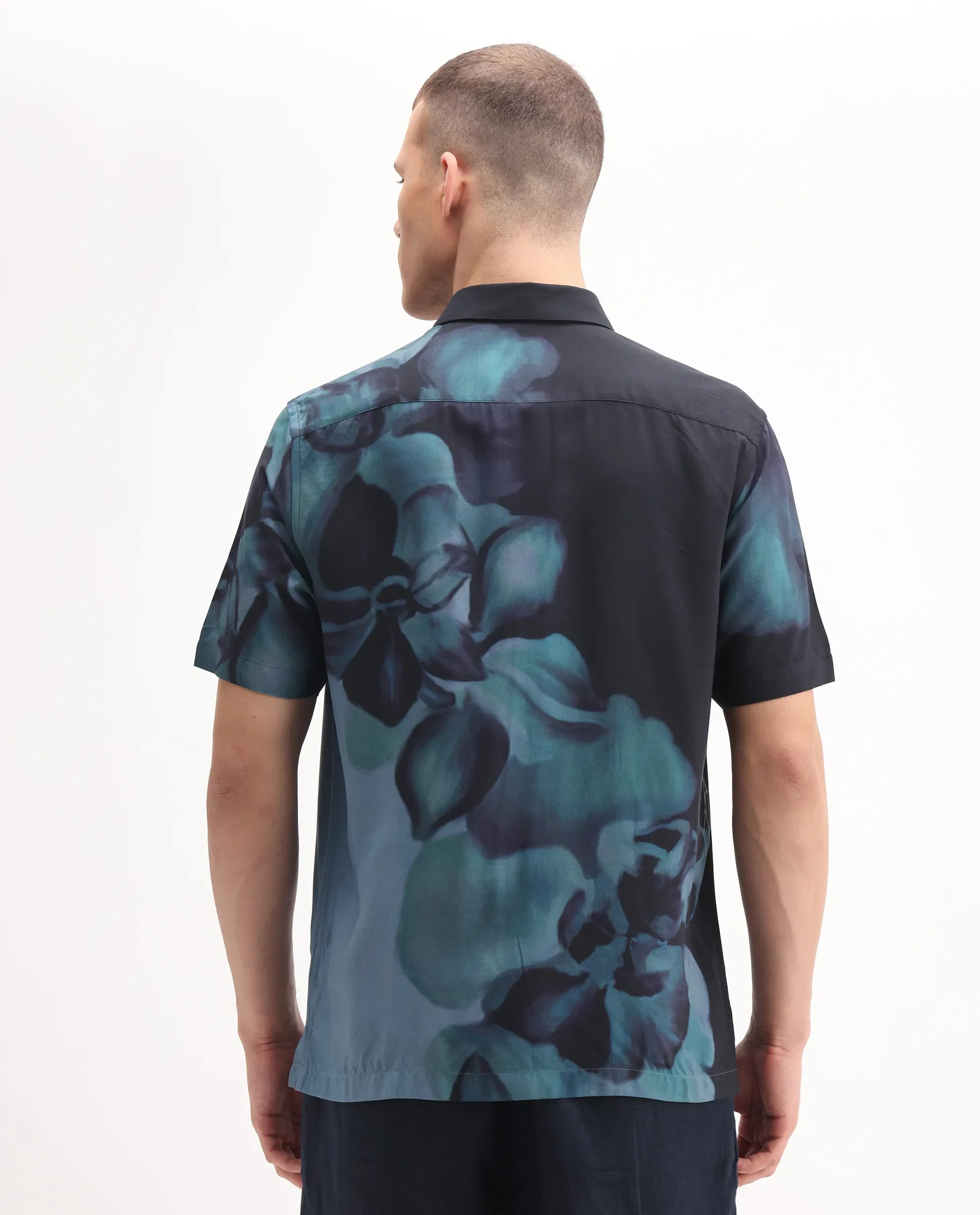 Rare Rabbit Men's Vider 1 Dusky Green Viscose Floral Print Relaxed Fit Half Sleeve Collared Shirt - Image 7