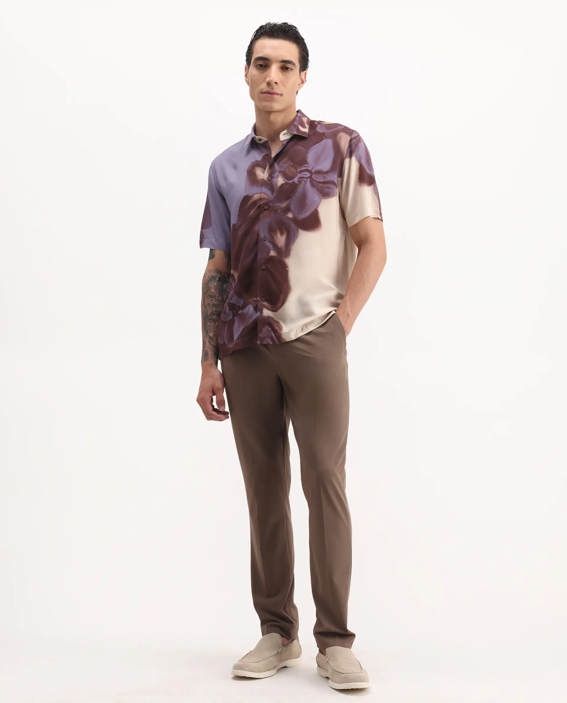 Rare Rabbit Men's Vider 2 Dusky Blue Viscose Floral Print Relaxed Fit Half Sleeve Collared Shirt - Image 2