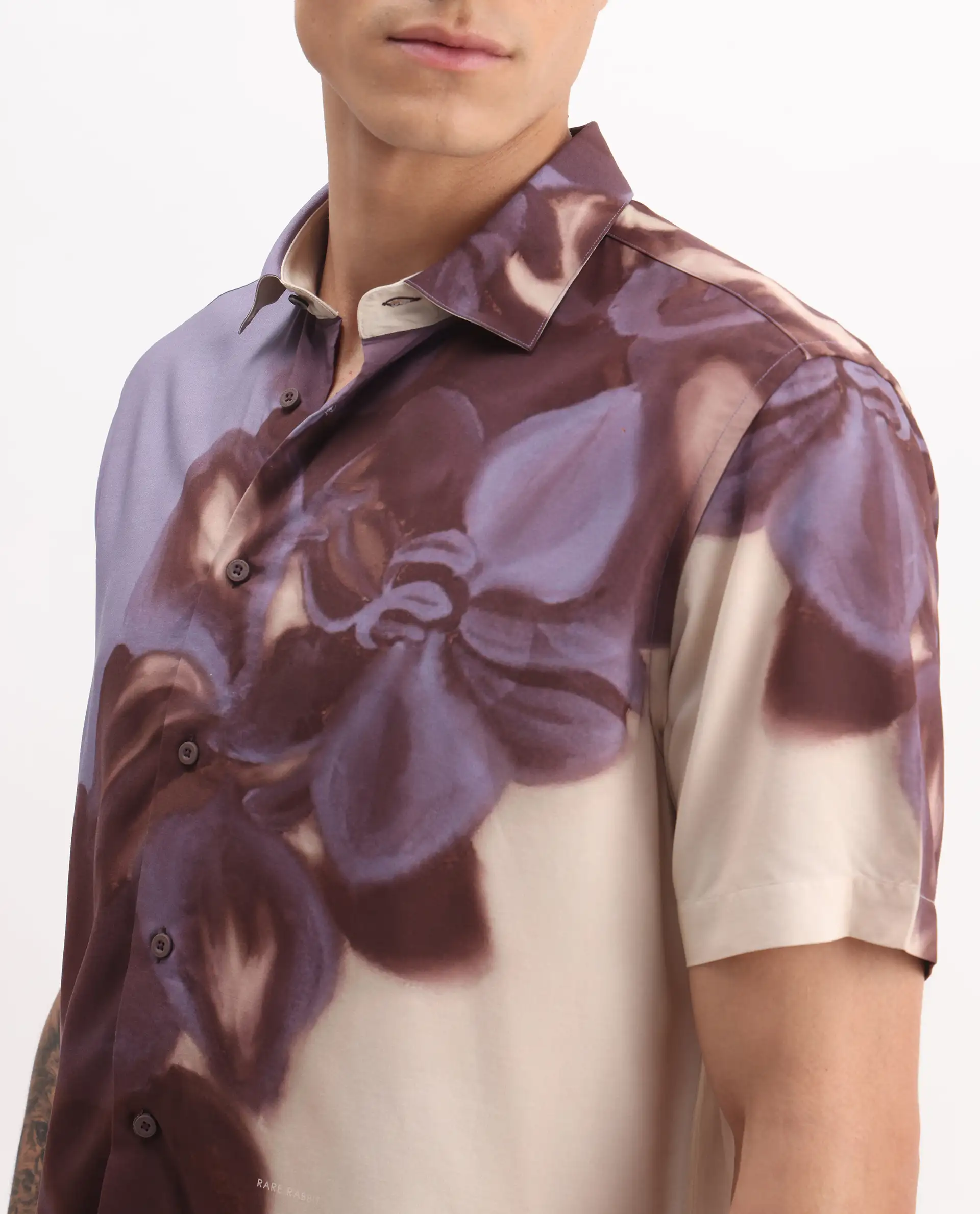 Rare Rabbit Men's Vider 2 Dusky Blue Viscose Floral Print Relaxed Fit Half Sleeve Collared Shirt - Image 3