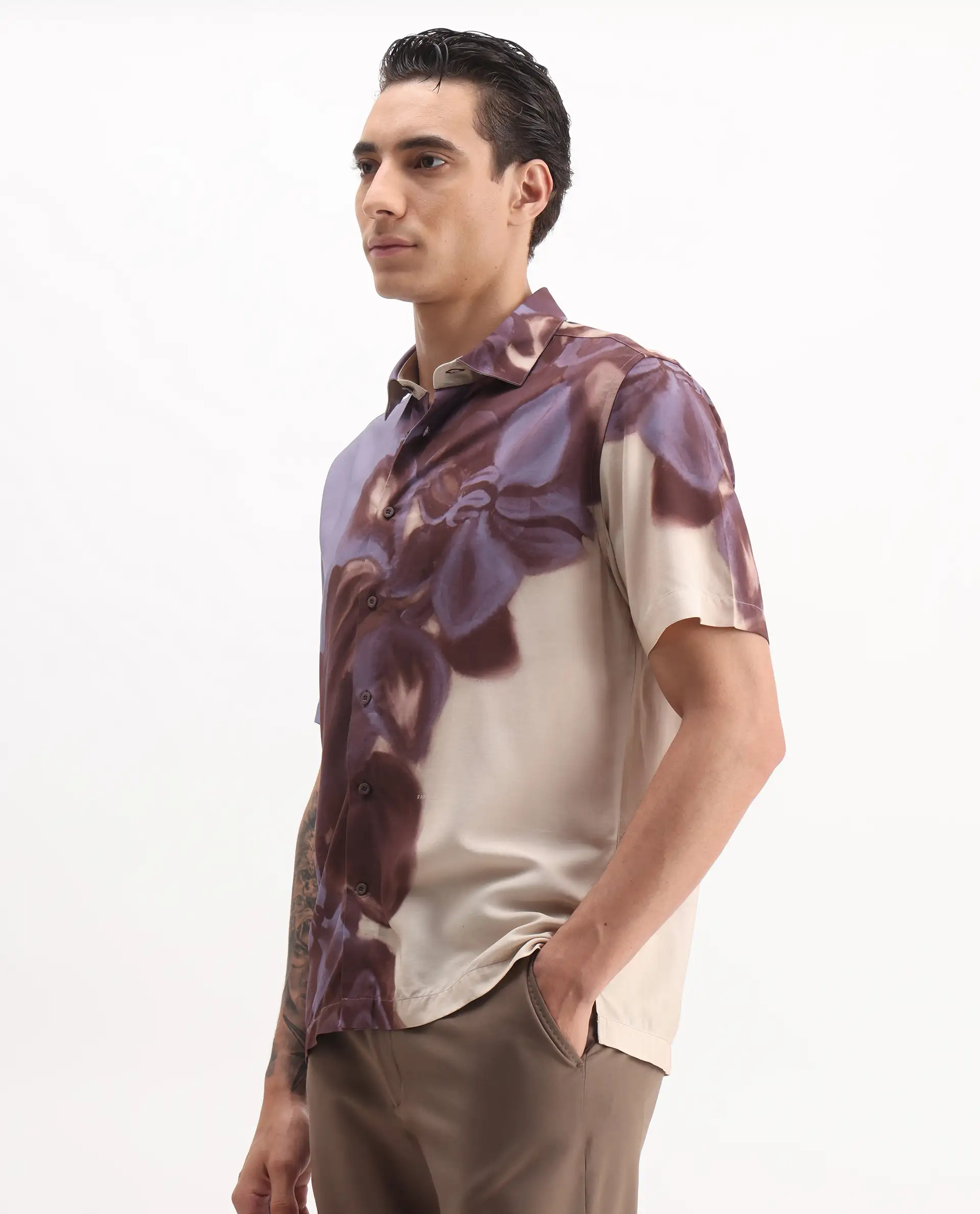 Rare Rabbit Men's Vider 2 Dusky Blue Viscose Floral Print Relaxed Fit Half Sleeve Collared Shirt - Image 5