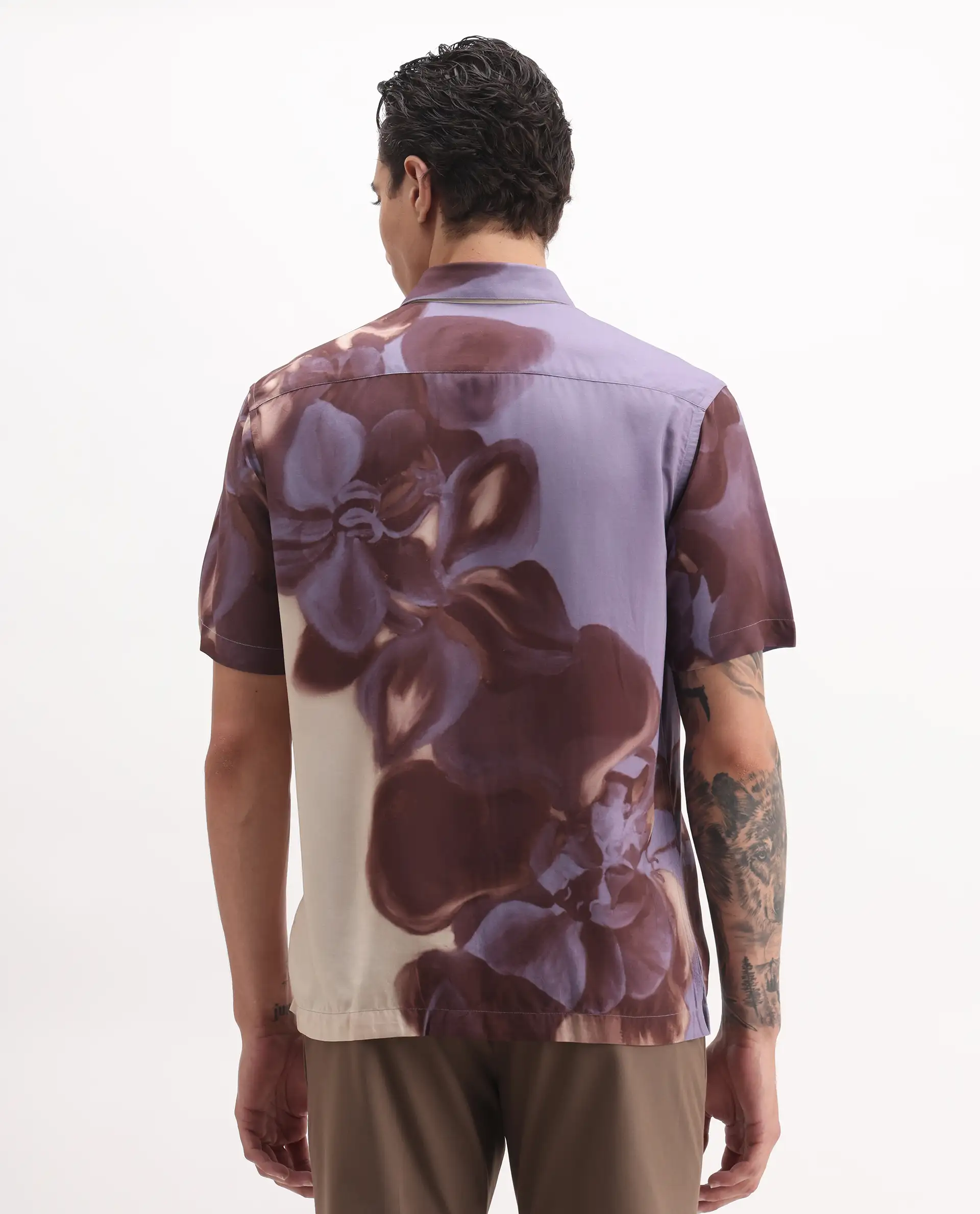 Rare Rabbit Men's Vider 2 Dusky Blue Viscose Floral Print Relaxed Fit Half Sleeve Collared Shirt - Image 7