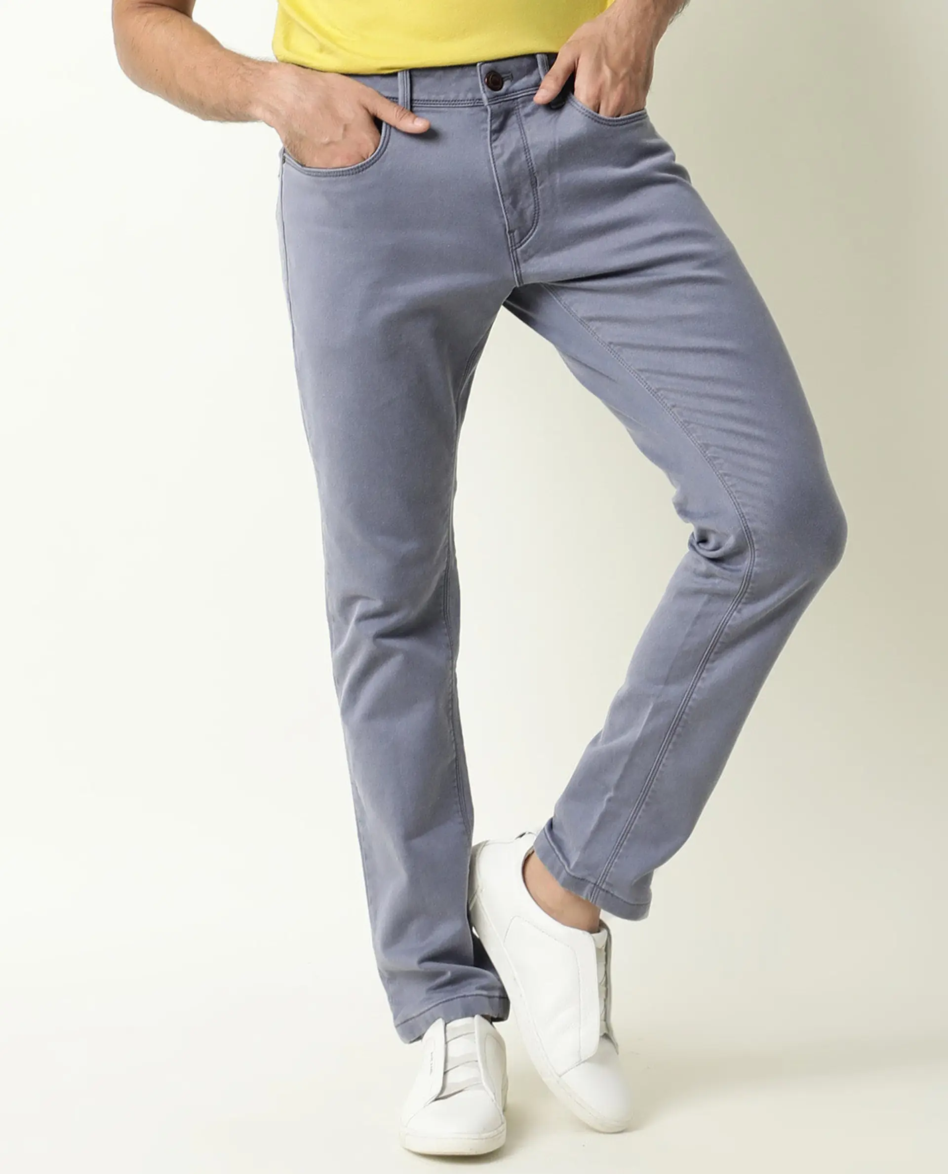 Rare Rabbit Men's Vigo Purple Cotton Plain Hawk Slim Fit Jeans - Image 7