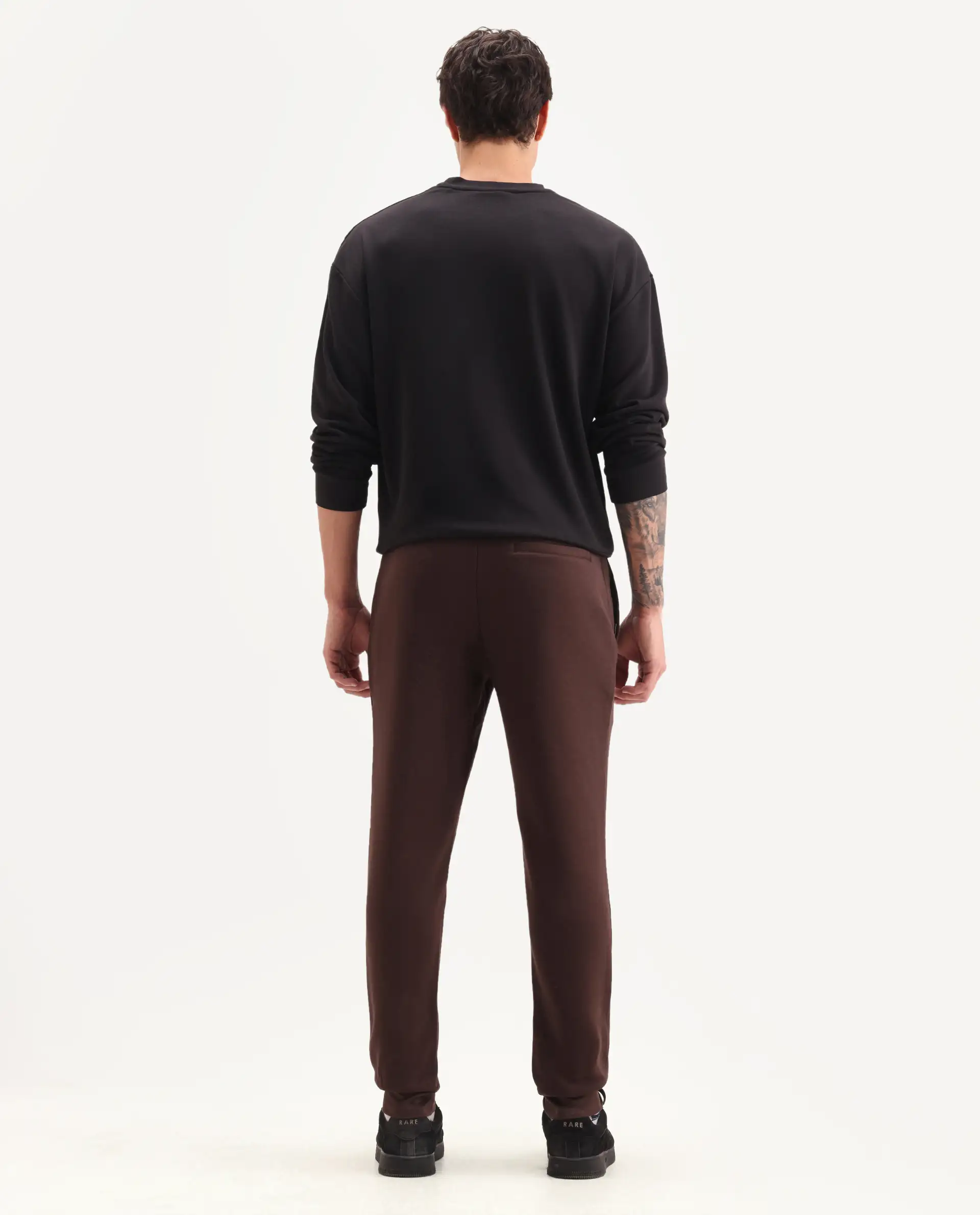 Rare Rabbit Men's Vik Brown Cotton Plain Regular Fit Joggers - Image 8