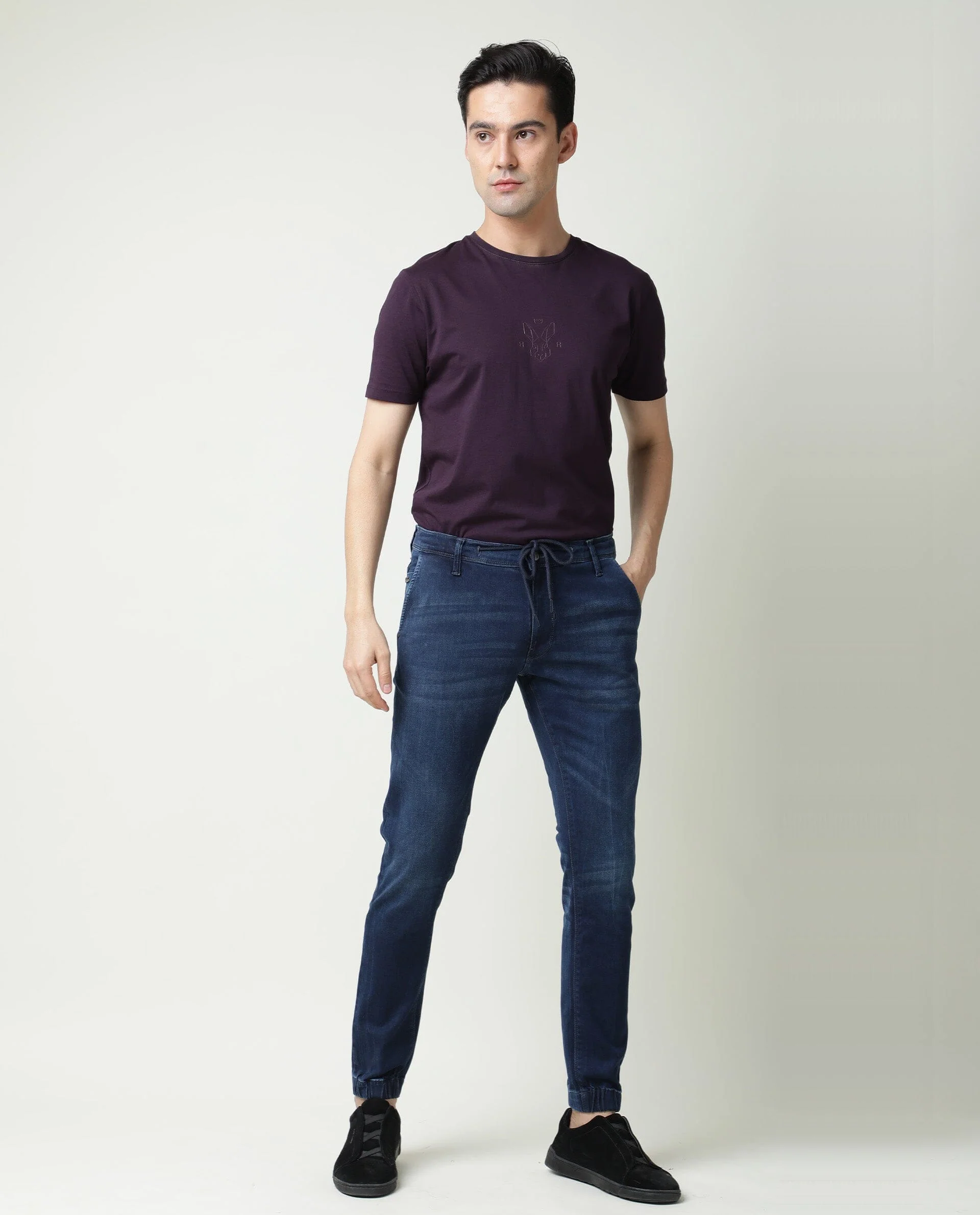 Rare Rabbit Men's Villa Navy Cotton Plain Hawk Slim Fit Jeans - Image 2