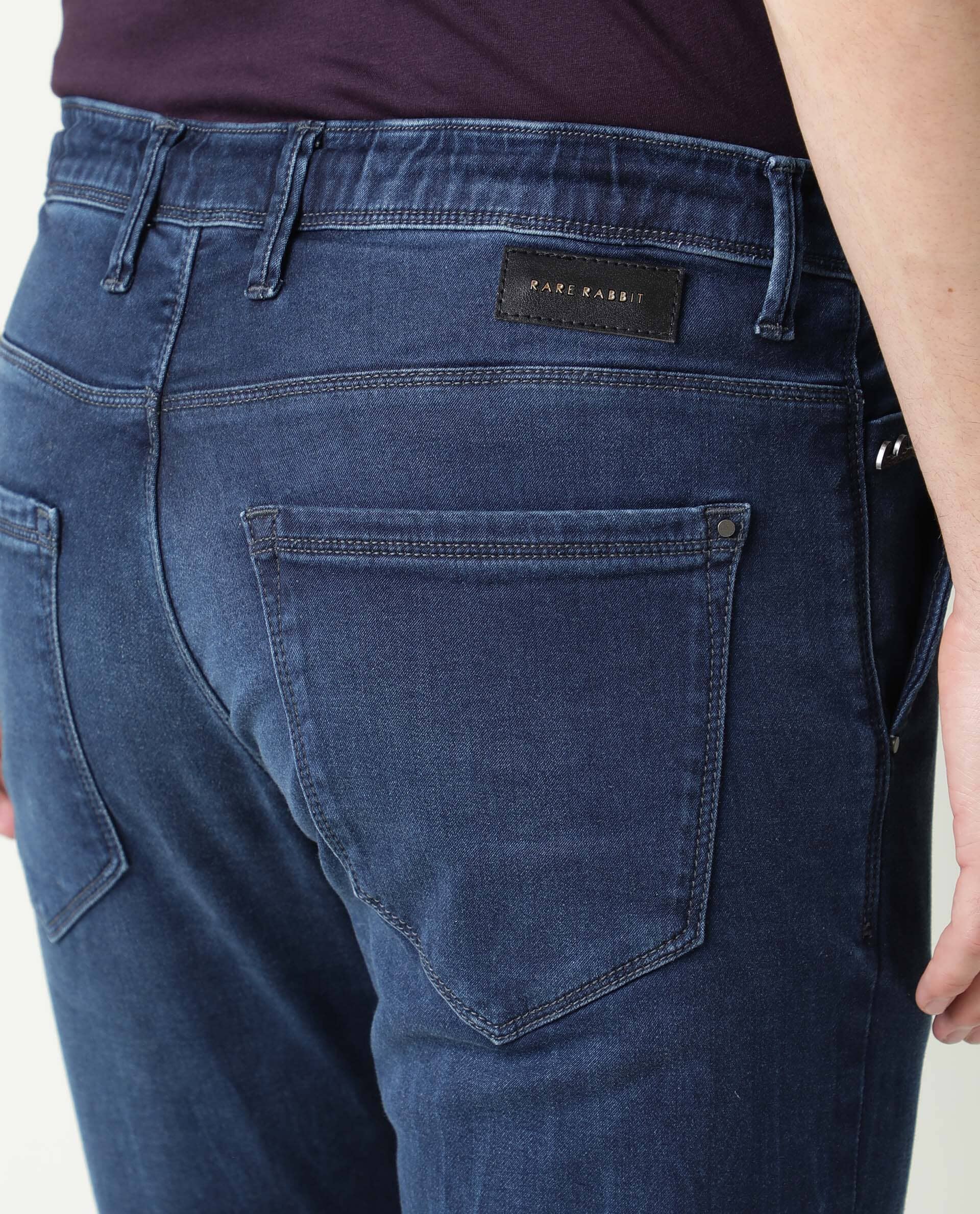 Rare Rabbit Men's Villa Navy Cotton Plain Hawk Slim Fit Jeans - Image 3