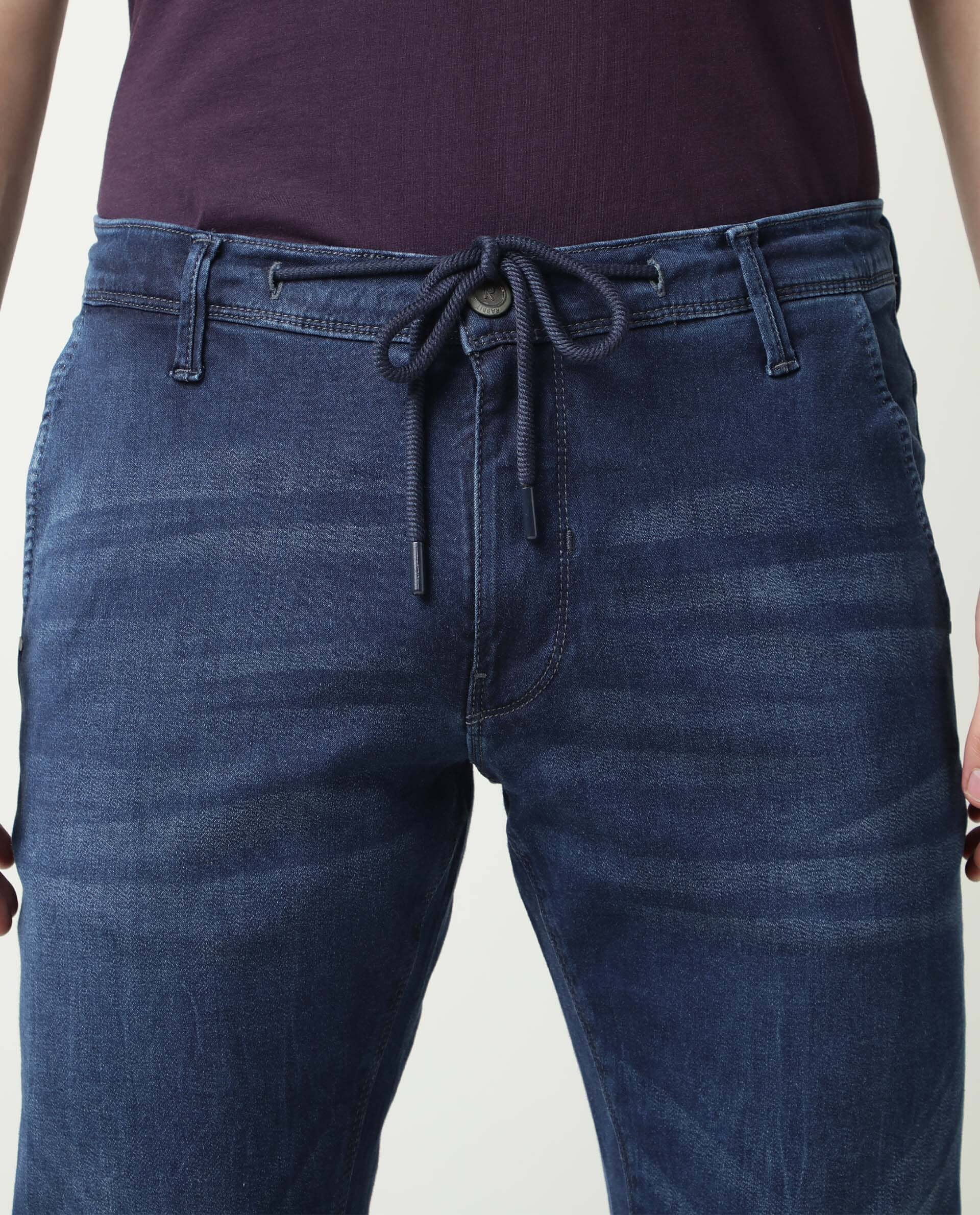 Rare Rabbit Men's Villa Navy Cotton Plain Hawk Slim Fit Jeans - Image 4