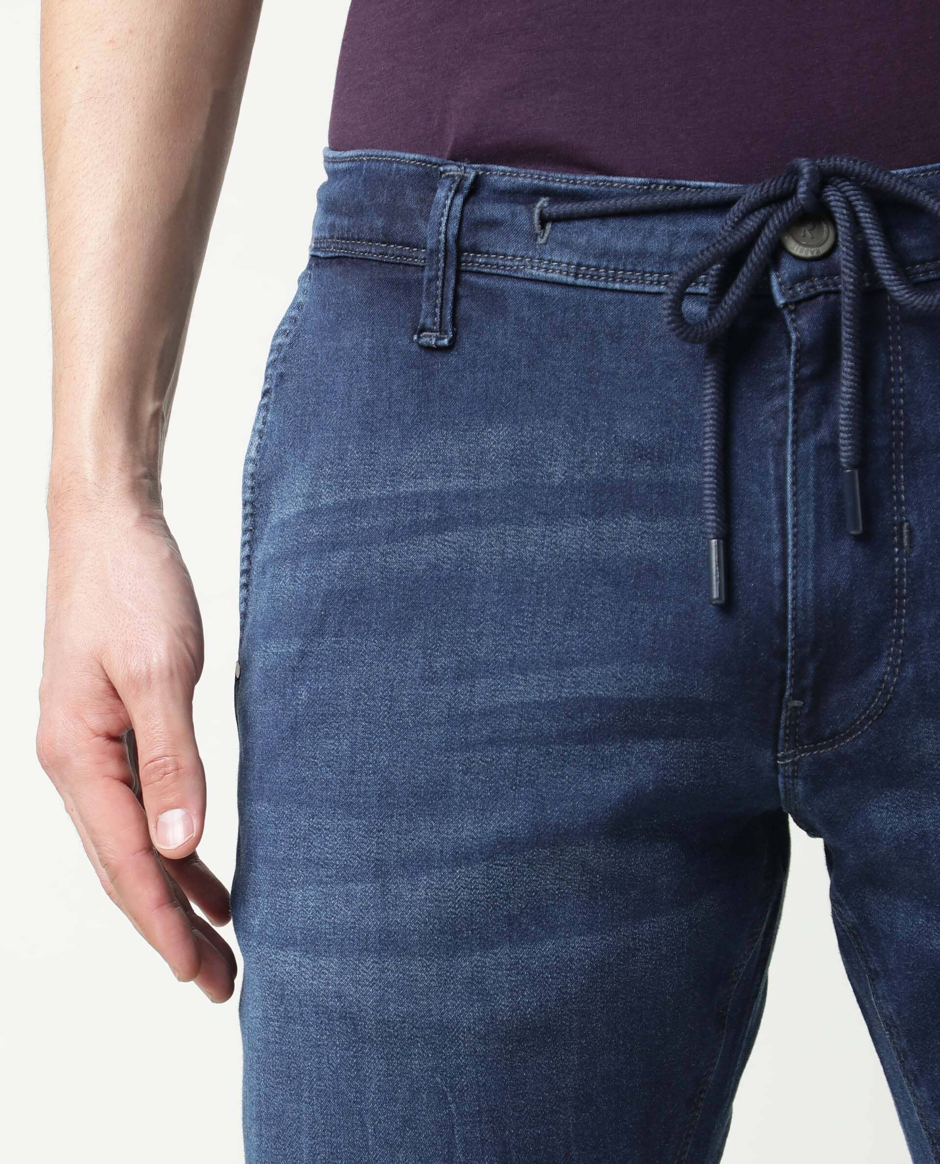 Rare Rabbit Men's Villa Navy Cotton Plain Hawk Slim Fit Jeans - Image 6