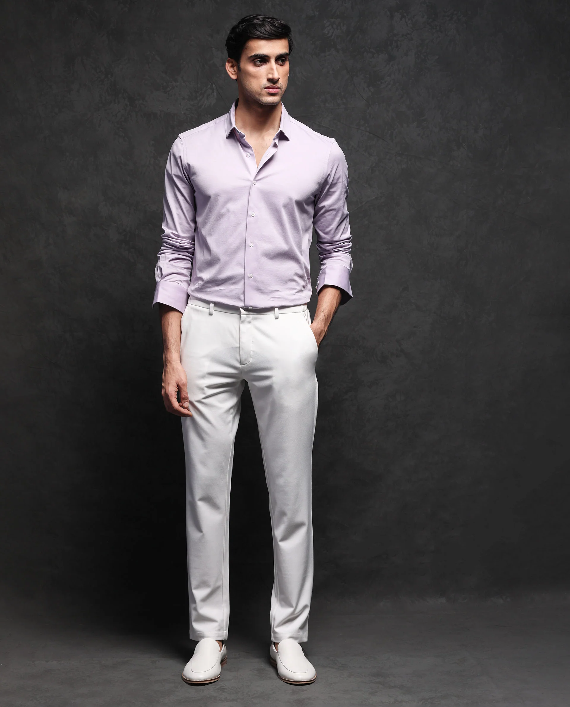 Rare Rabbit Men's Villa Purple Cotton Plain Tailored Fit Full Sleeve Collared Shirt - Image 2