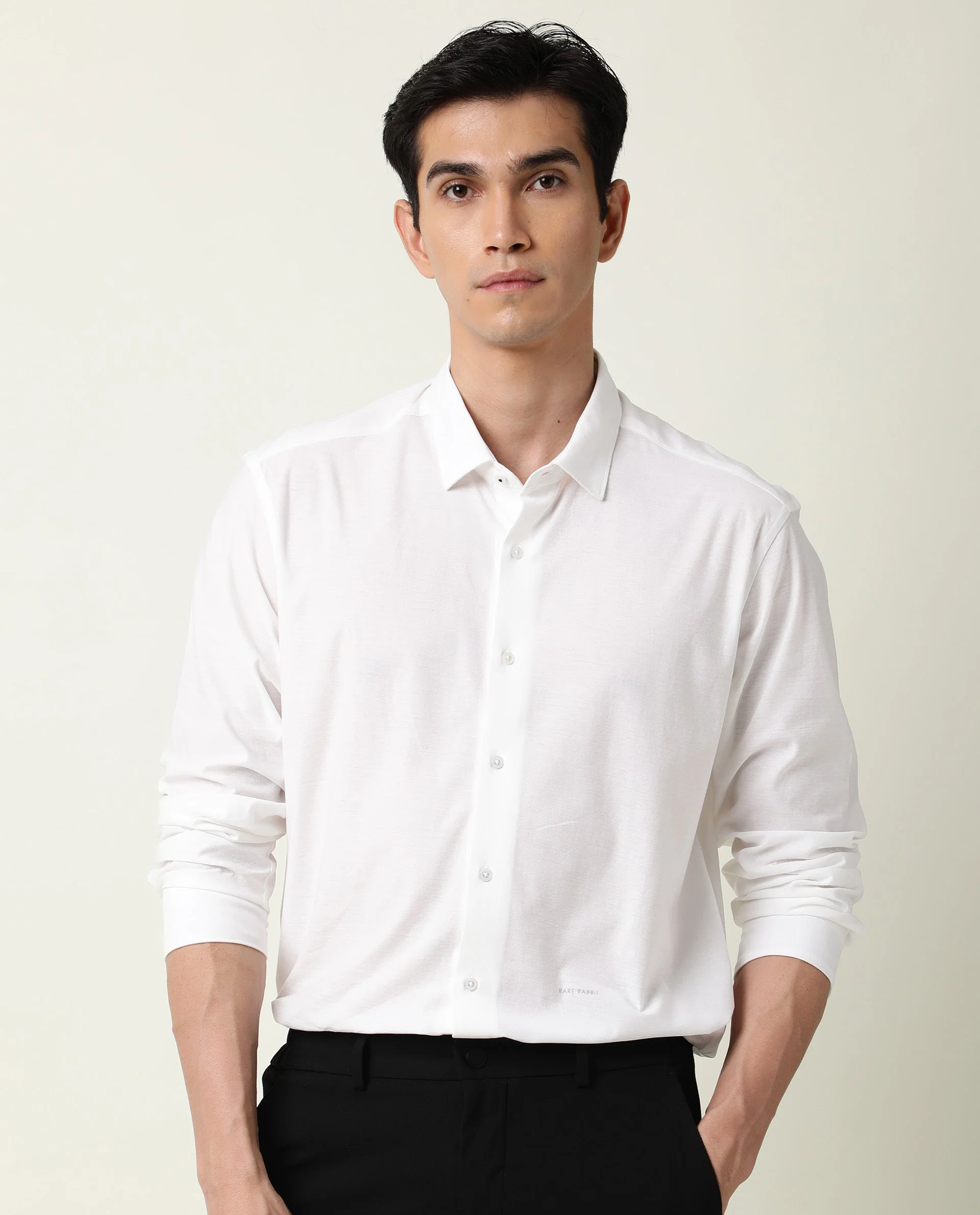Rare Rabbit Men's Villa White Cotton Plain Tailored Fit Full Sleeve Collared Shirt - Image 3