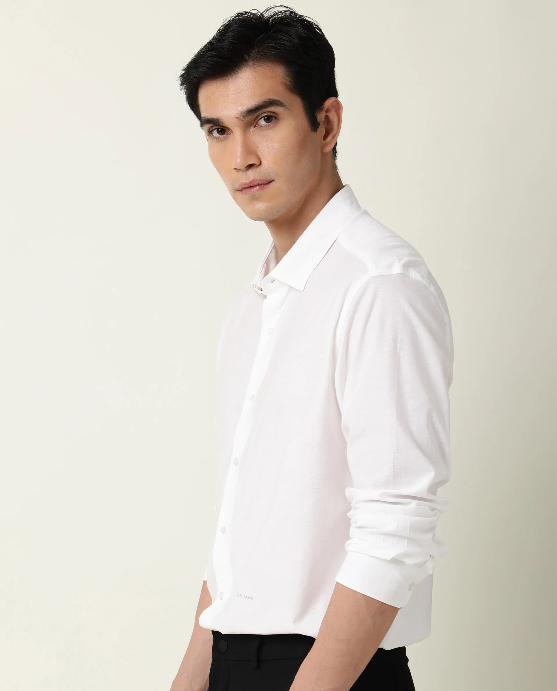Rare Rabbit Men's Villa White Cotton Plain Tailored Fit Full Sleeve Collared Shirt - Image 4
