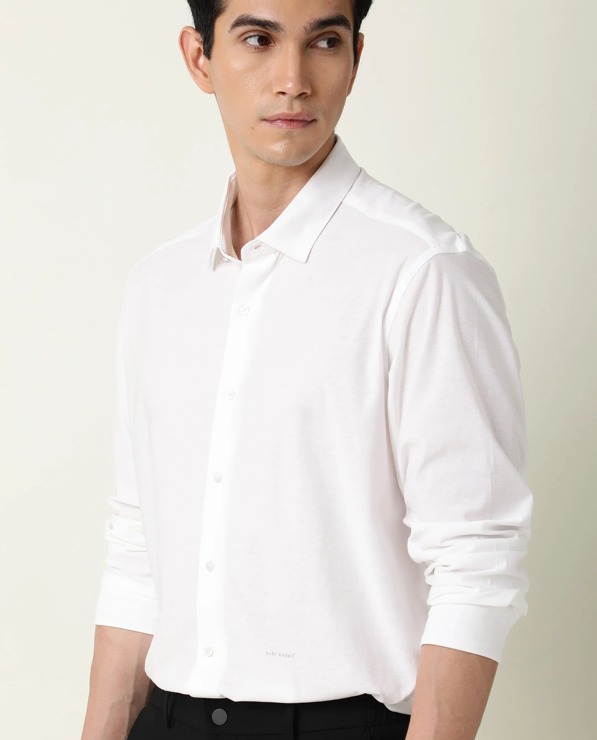 Rare Rabbit Men's Villa White Cotton Plain Tailored Fit Full Sleeve Collared Shirt - Image 6