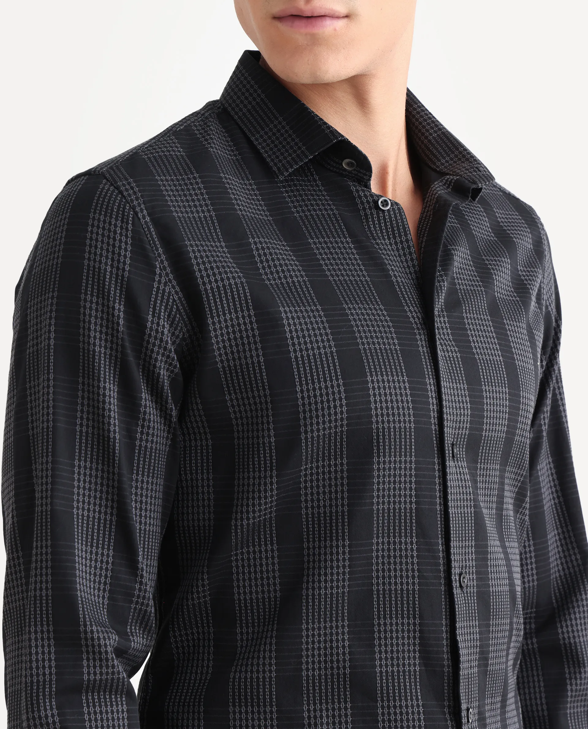 Rare Rabbit Men's Villum-25 Black Cotton Fabric Full Sleeve Collared Neck Regular Fit Striped Shirt - Image 3