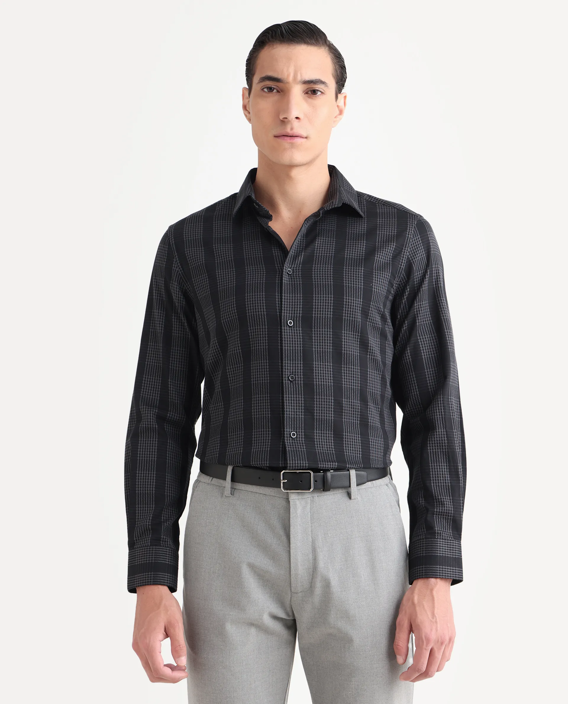 Rare Rabbit Men's Villum-25 Black Cotton Fabric Full Sleeve Collared Neck Regular Fit Striped Shirt - Image 4