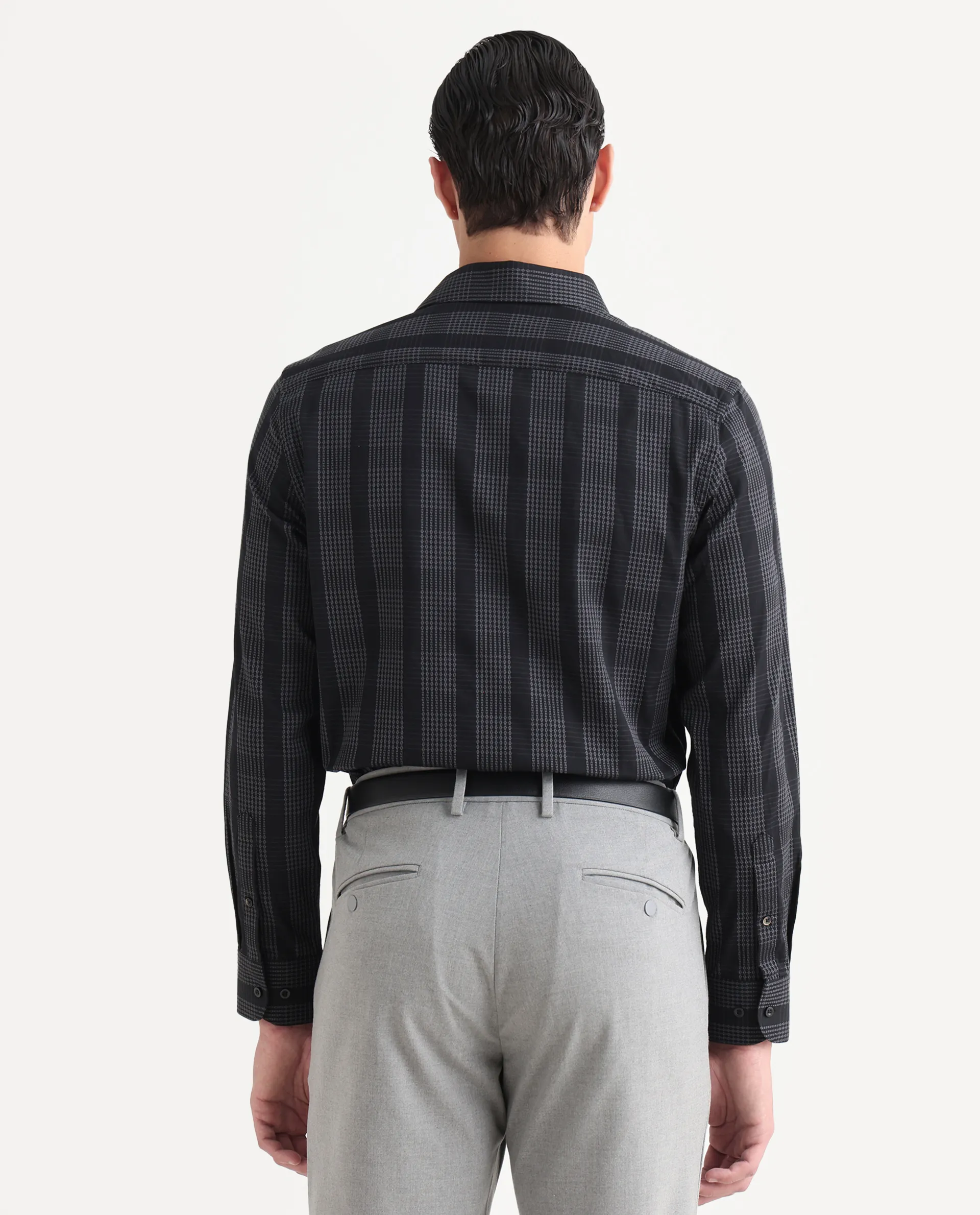 Rare Rabbit Men's Villum-25 Black Cotton Fabric Full Sleeve Collared Neck Regular Fit Striped Shirt - Image 7
