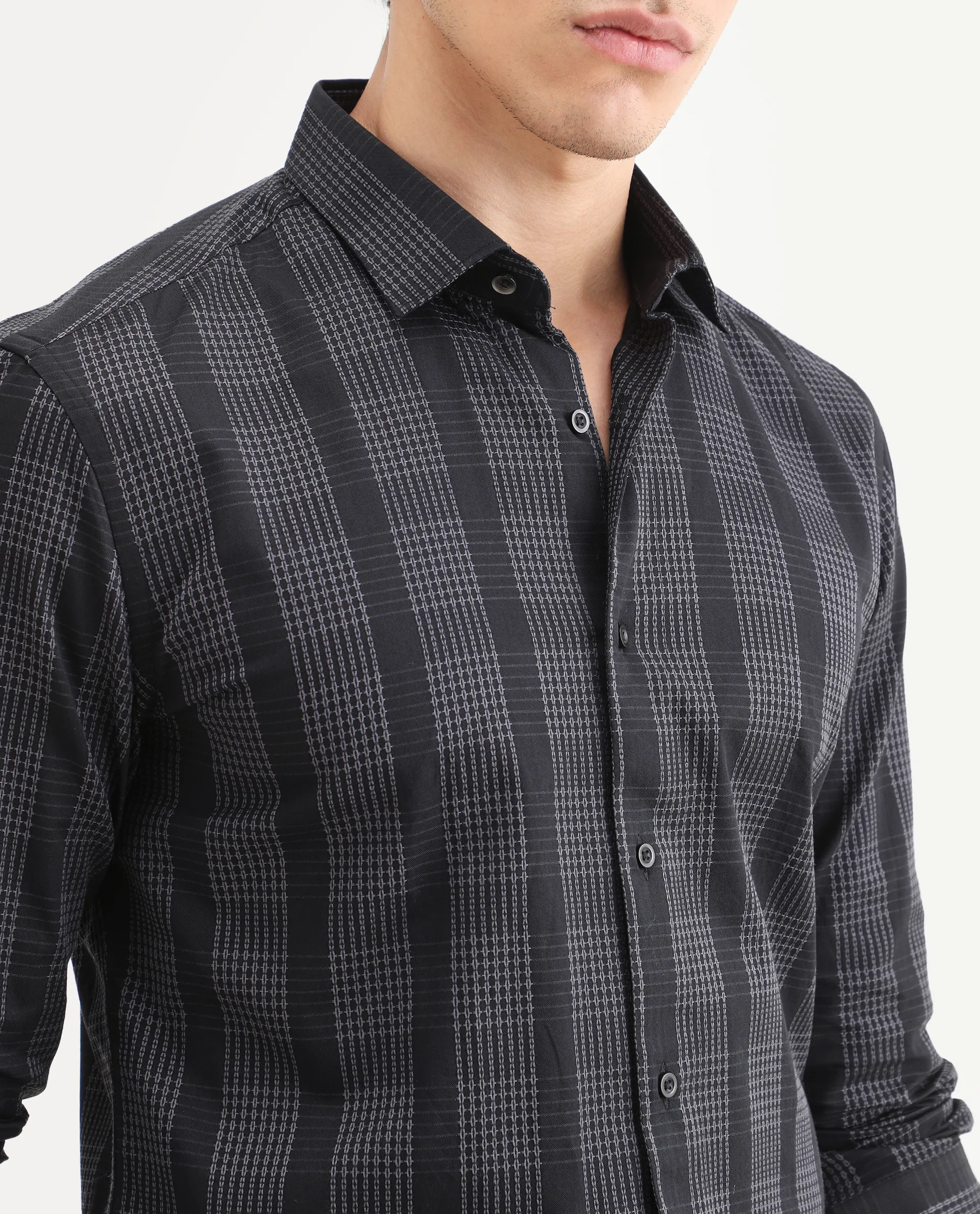 Rare Rabbit Men's Villum Black Cotton Embroidered Regular Fit Full Sleeve Collared Shirt - Image 3
