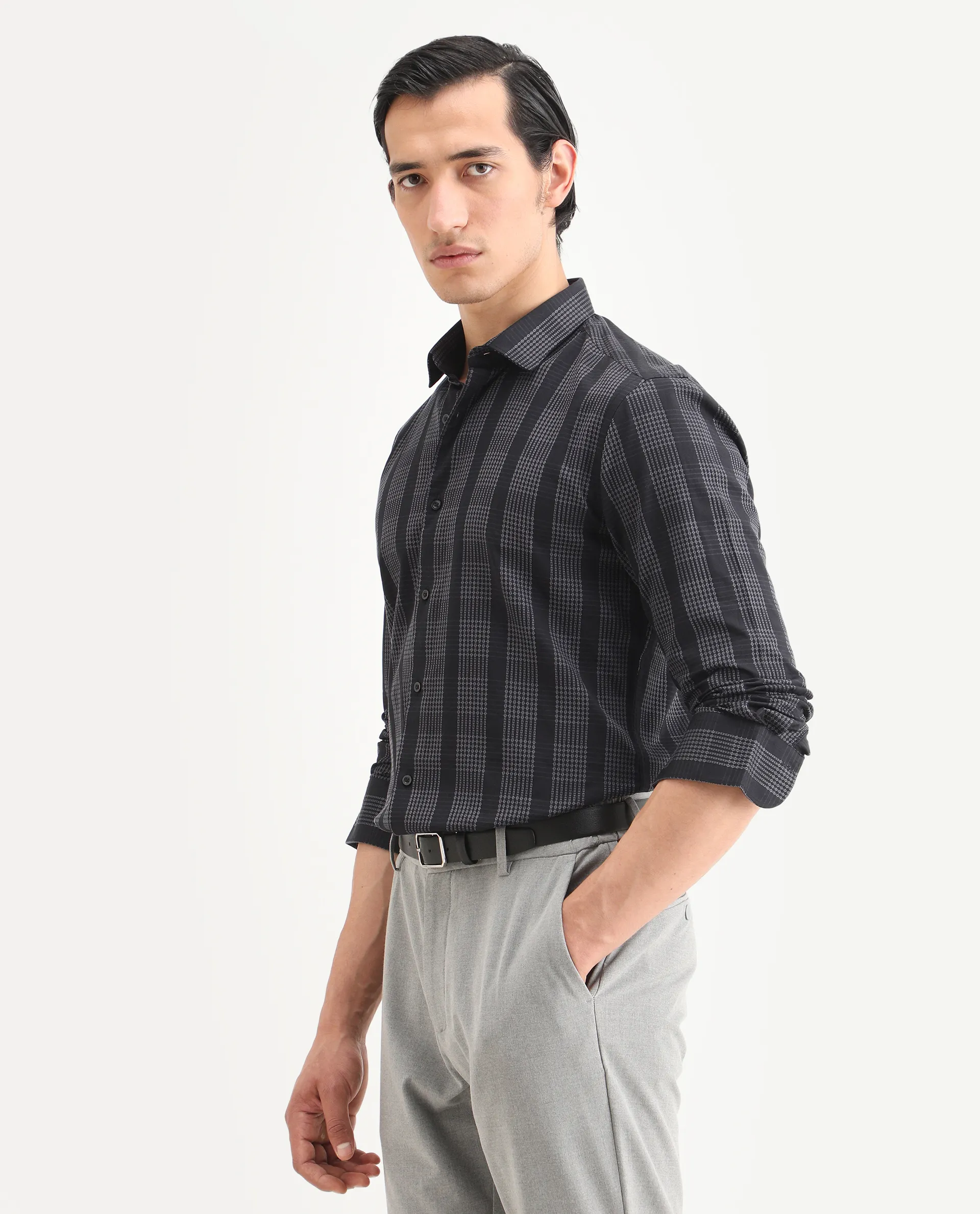 Rare Rabbit Men's Villum Black Cotton Embroidered Regular Fit Full Sleeve Collared Shirt - Image 4