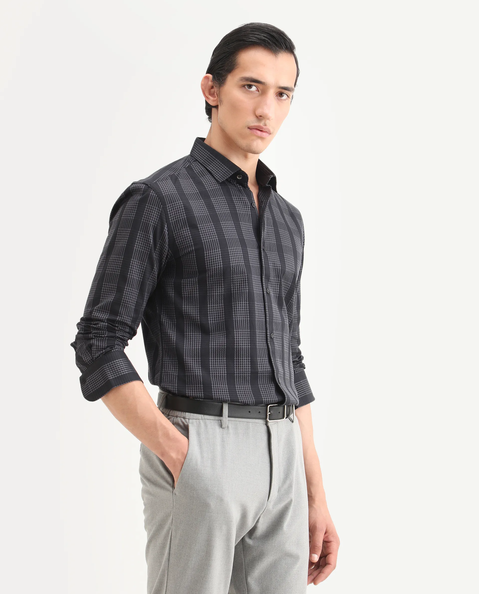 Rare Rabbit Men's Villum Black Cotton Embroidered Regular Fit Full Sleeve Collared Shirt - Image 5