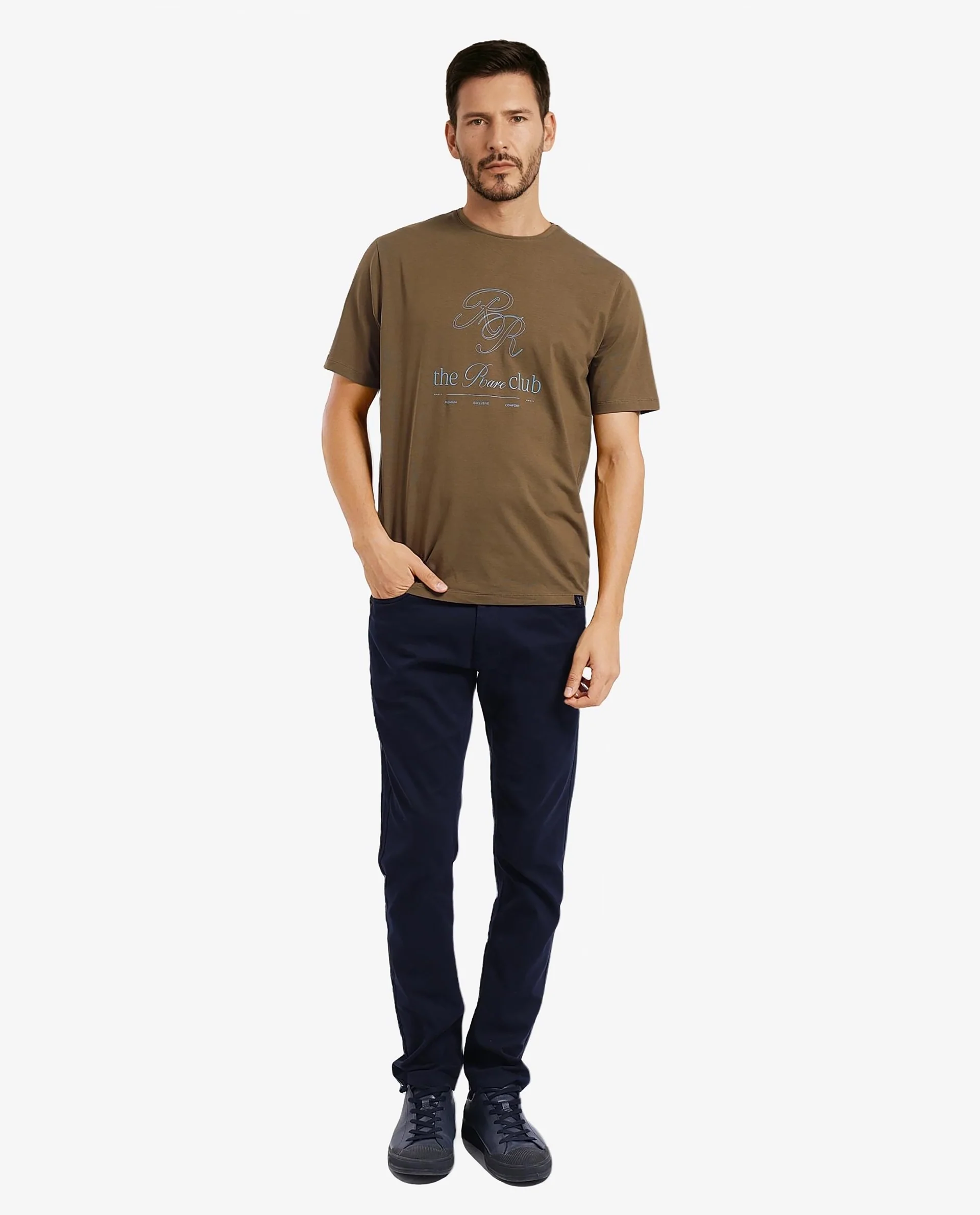 Rare Rabbit Men's Vin Dark Green Cotton Blend printed Regular Fit Half Sleeve Crew Neck T-Shirt - Image 2