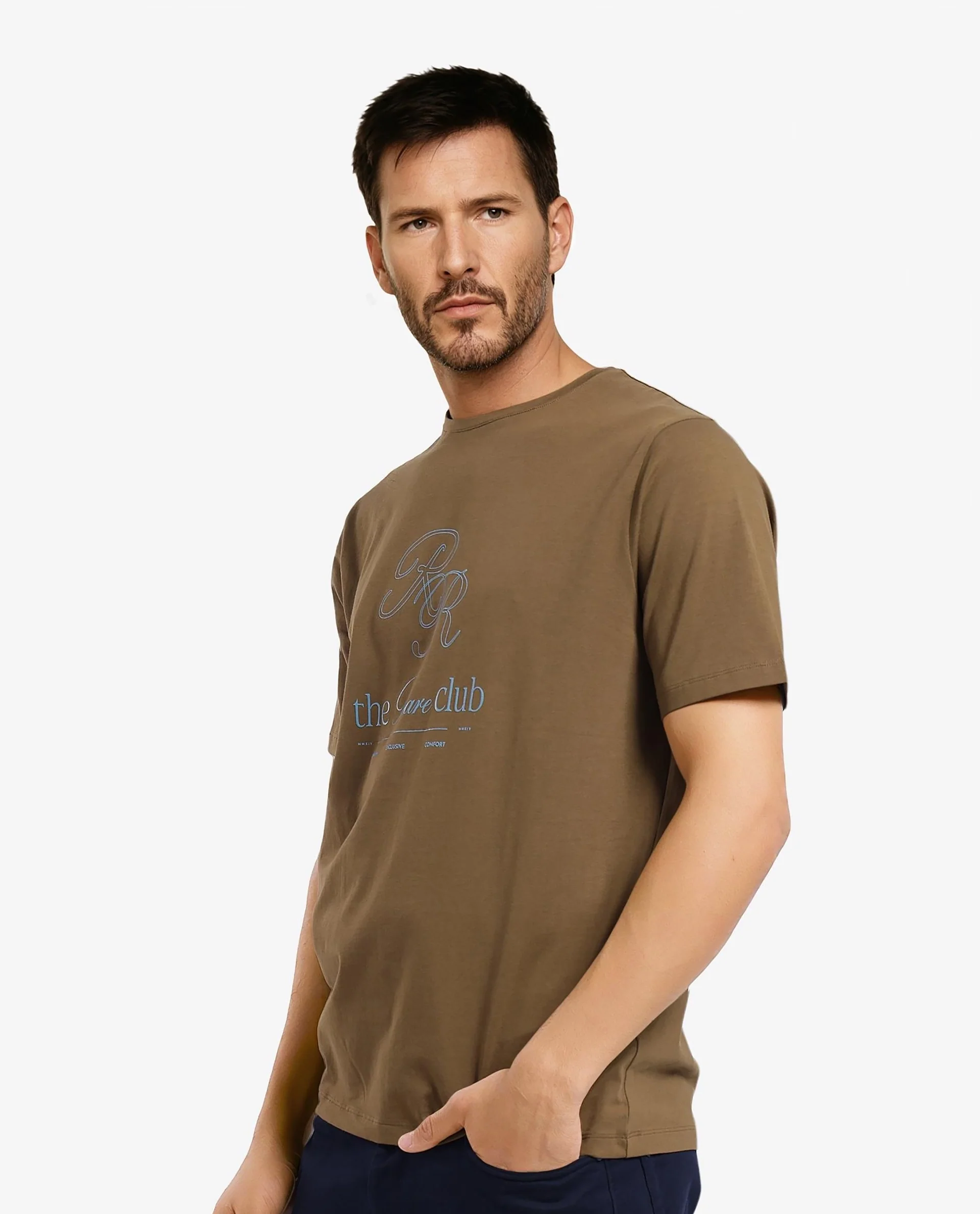 Rare Rabbit Men's Vin Dark Green Cotton Blend printed Regular Fit Half Sleeve Crew Neck T-Shirt - Image 5