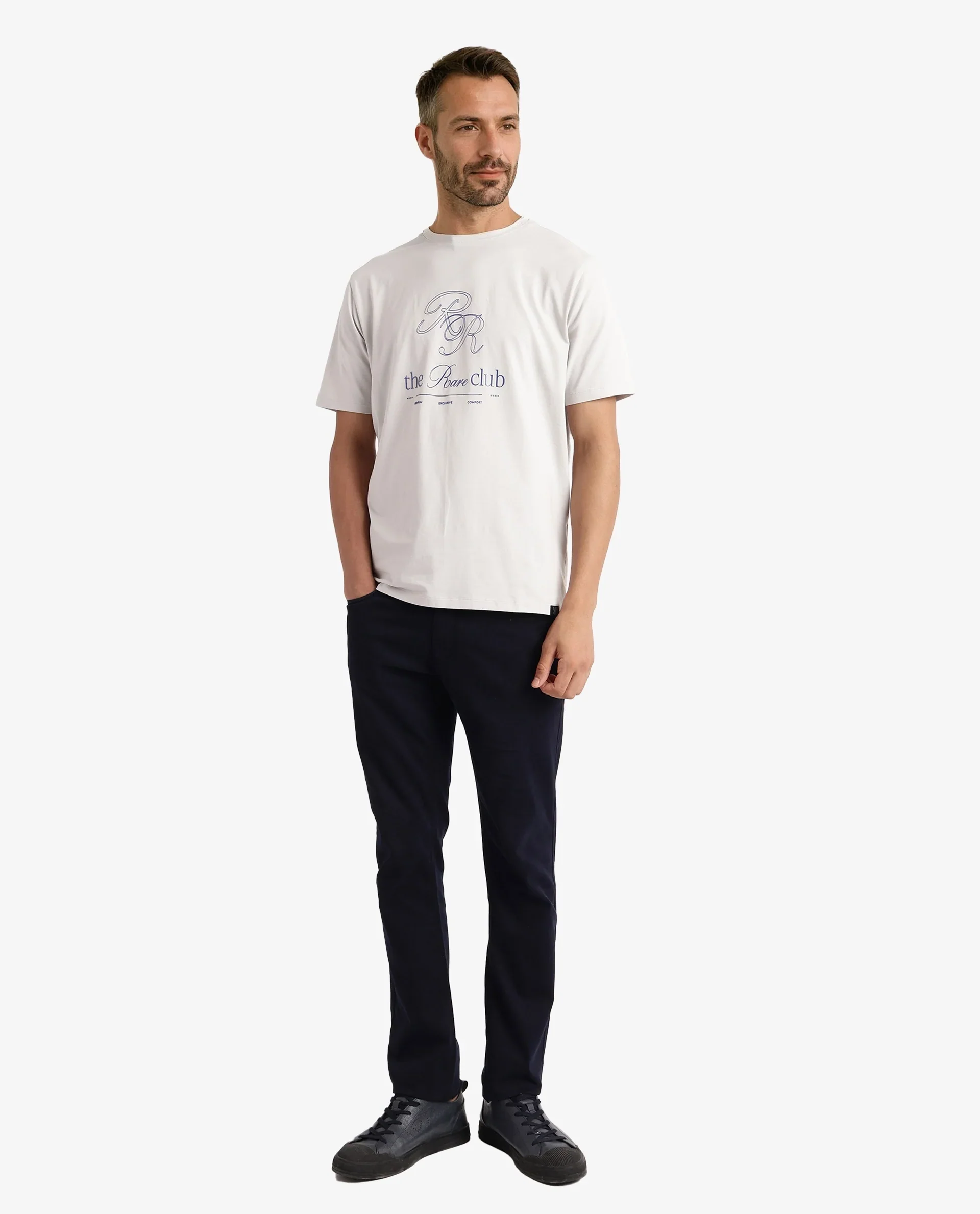 Rare Rabbit Men's Vin Dusky Grey Cotton Printed Regular Fit Half Sleeve Crew Neck T-Shirt - Image 3