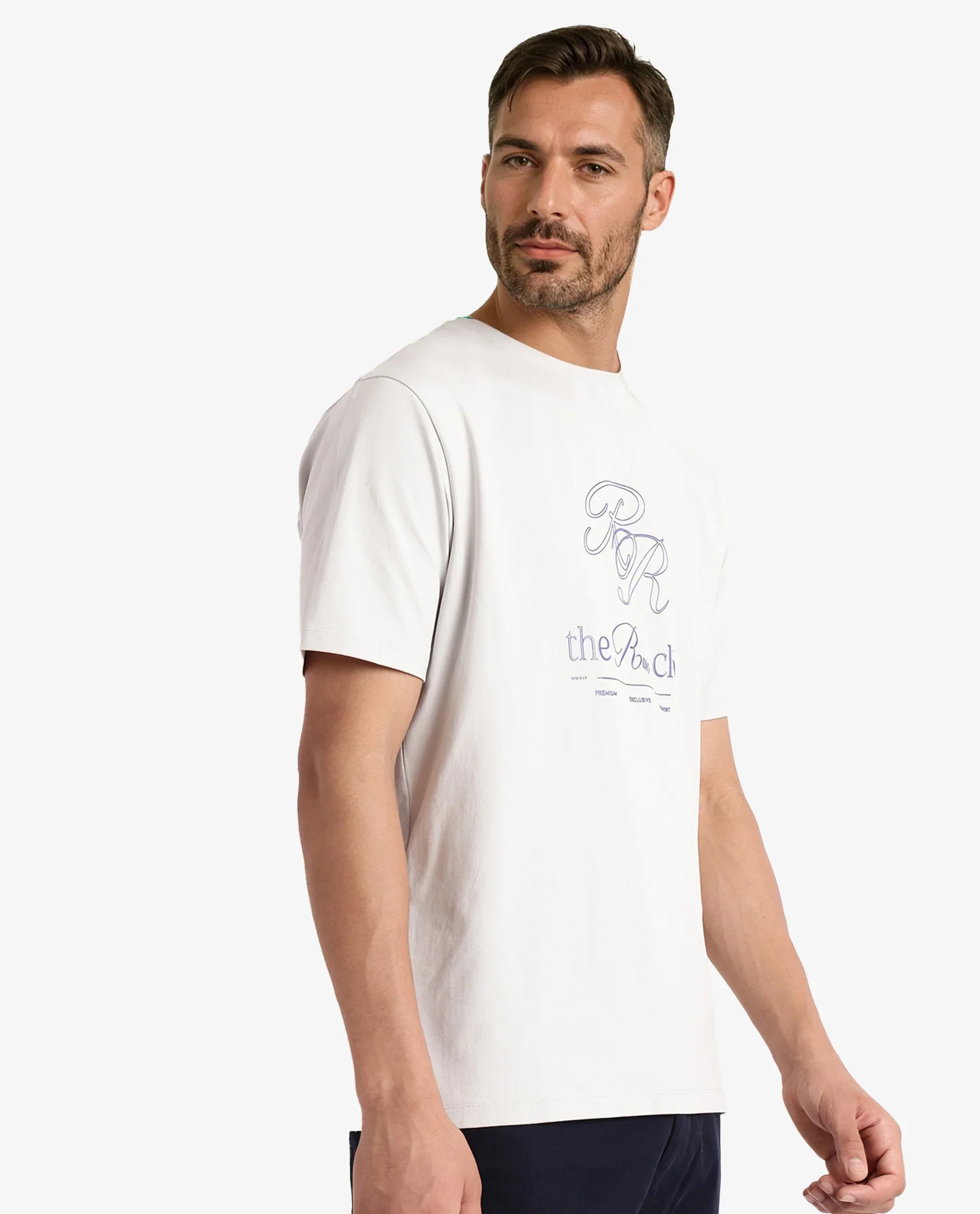 Rare Rabbit Men's Vin Dusky Grey Cotton Printed Regular Fit Half Sleeve Crew Neck T-Shirt - Image 4
