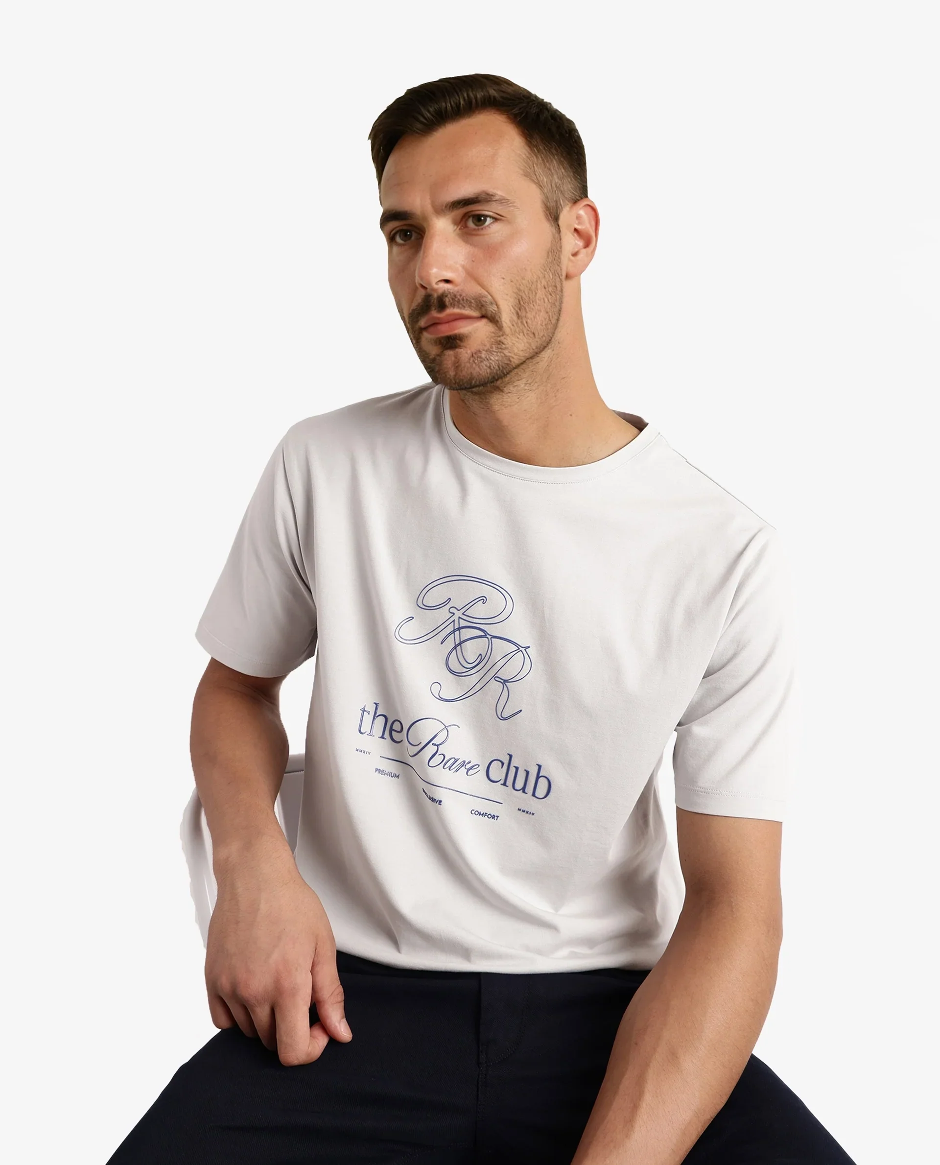 Rare Rabbit Men's Vin Dusky Grey Cotton Printed Regular Fit Half Sleeve Crew Neck T-Shirt - Image 6