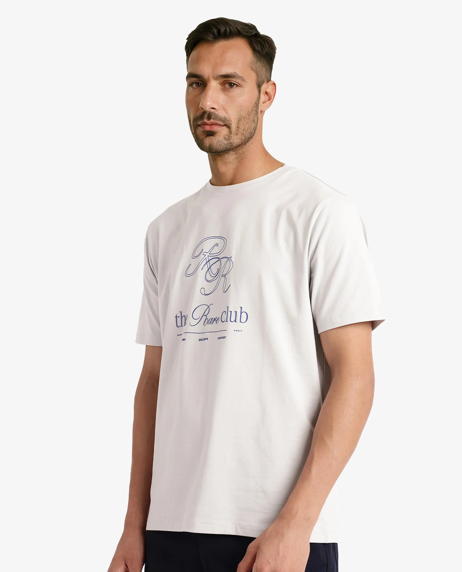 Rare Rabbit Men's Vin Dusky Grey Cotton Printed Regular Fit Half Sleeve Crew Neck T-Shirt - Image 8