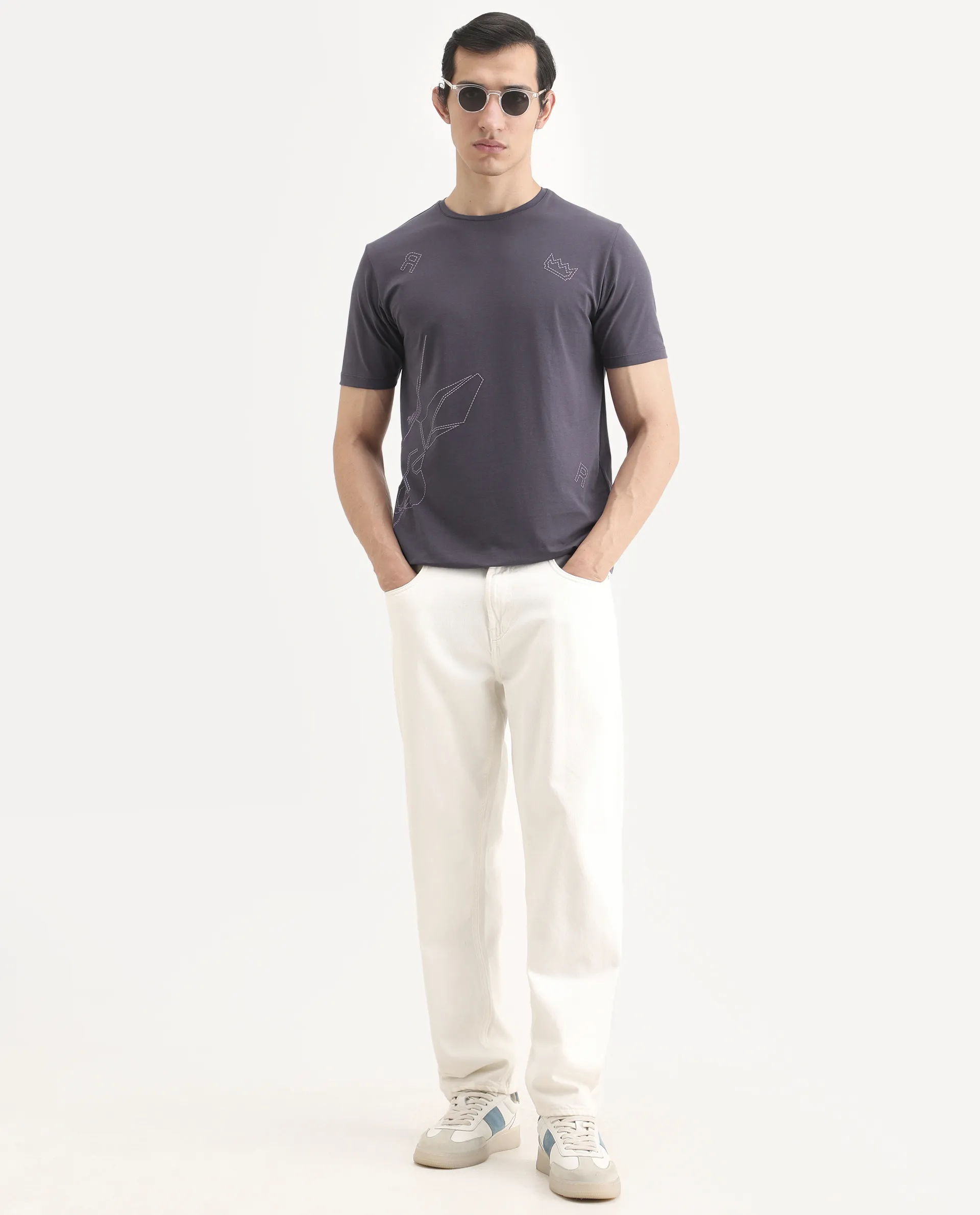 Rare Rabbit Men's Vin Dusky Purple Cotton Blend Fabric Half Sleeve Crew Neck Regular Fit Graphic Print T-Shirt - Image 2