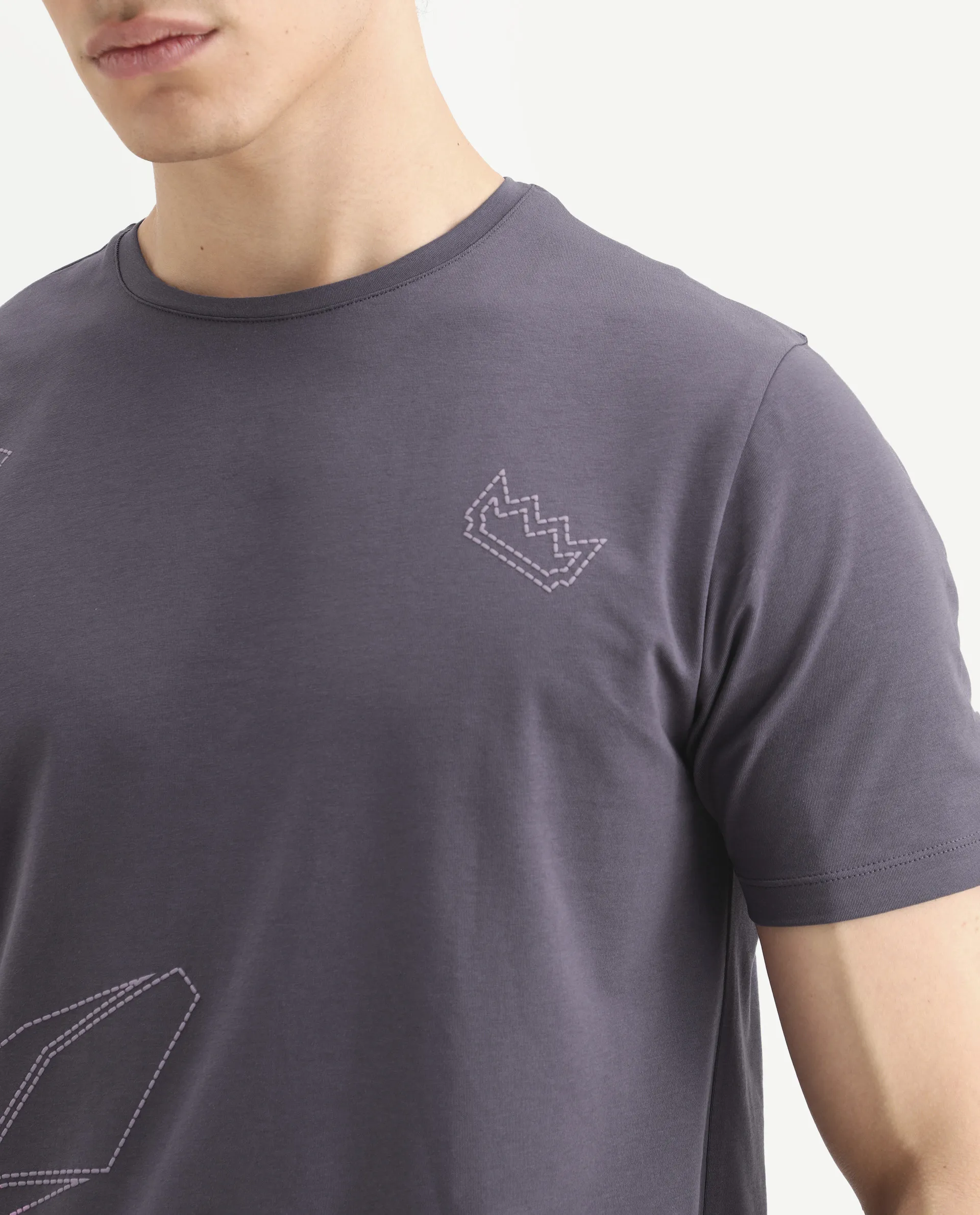 Rare Rabbit Men's Vin Dusky Purple Cotton Blend Fabric Half Sleeve Crew Neck Regular Fit Graphic Print T-Shirt - Image 3