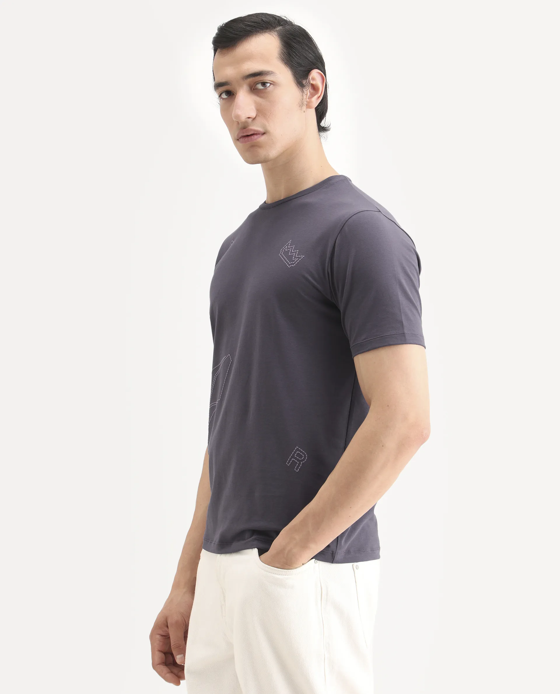 Rare Rabbit Men's Vin Dusky Purple Cotton Blend Fabric Half Sleeve Crew Neck Regular Fit Graphic Print T-Shirt - Image 5
