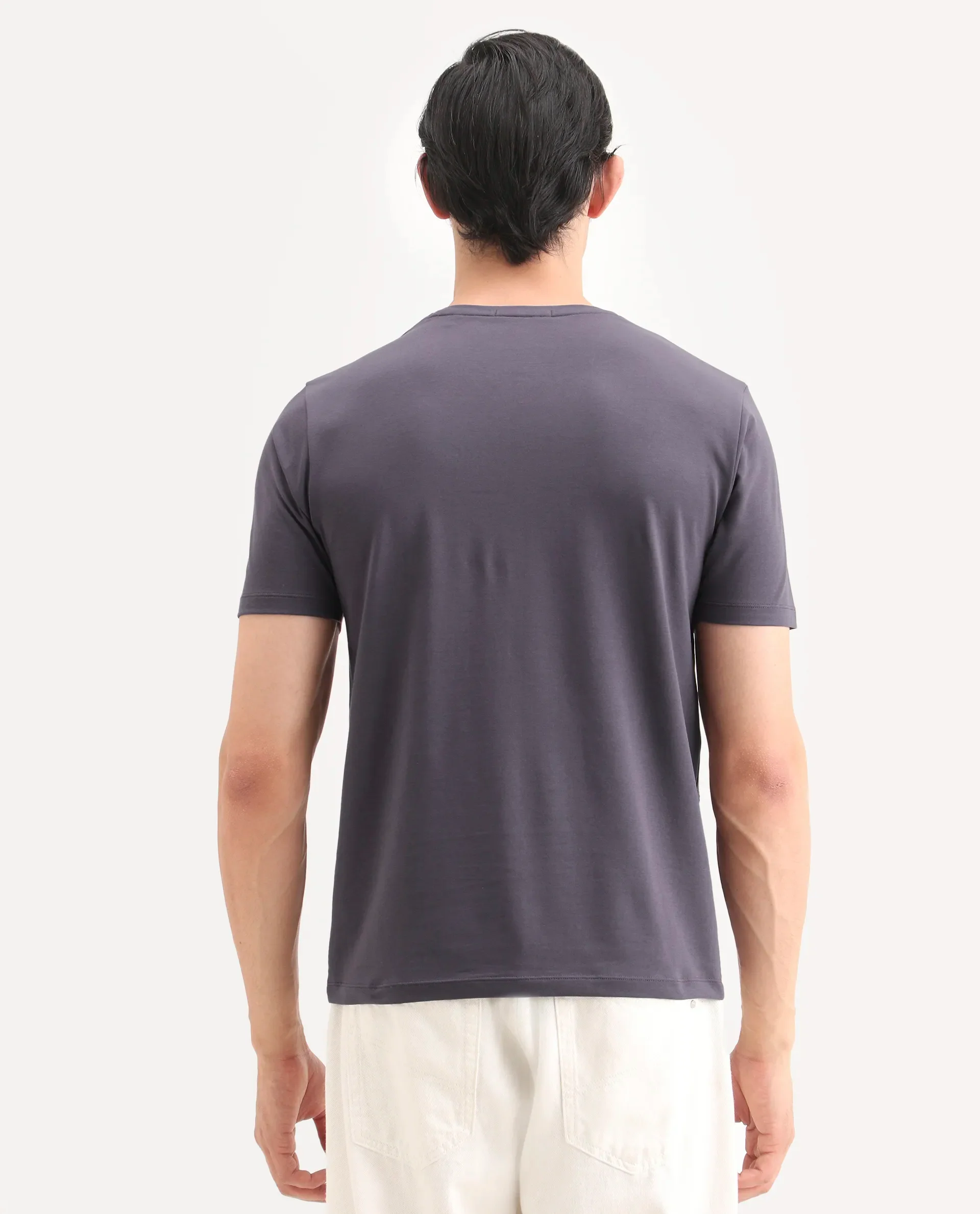 Rare Rabbit Men's Vin Dusky Purple Cotton Blend Fabric Half Sleeve Crew Neck Regular Fit Graphic Print T-Shirt - Image 7