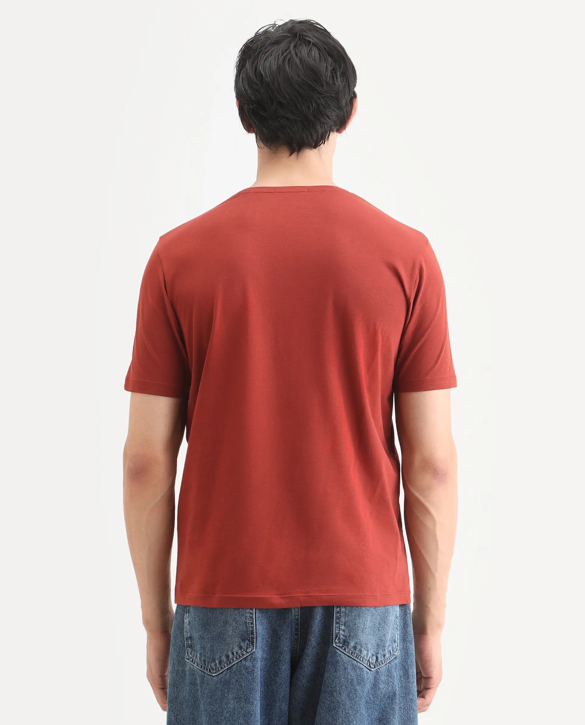 Rare Rabbit Men's Vin Rust Cotton Blend Fabric Half Sleeve Crew Neck Regular Fit T-Shirt - Image 7