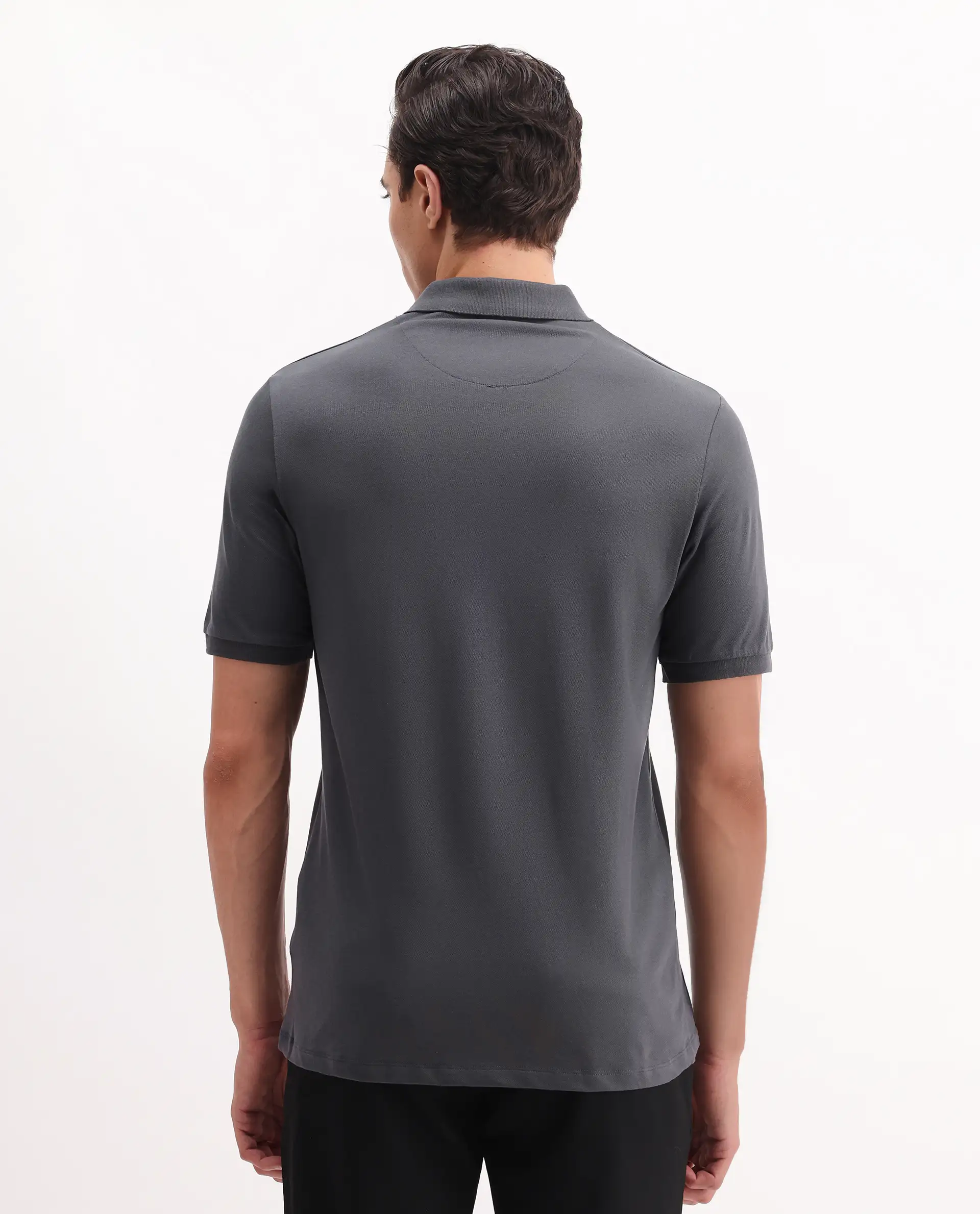 Rare Rabbit Men's Vinc Dark Grey Cotton Plain Regular Fit Half Sleeve Polo - Image 7