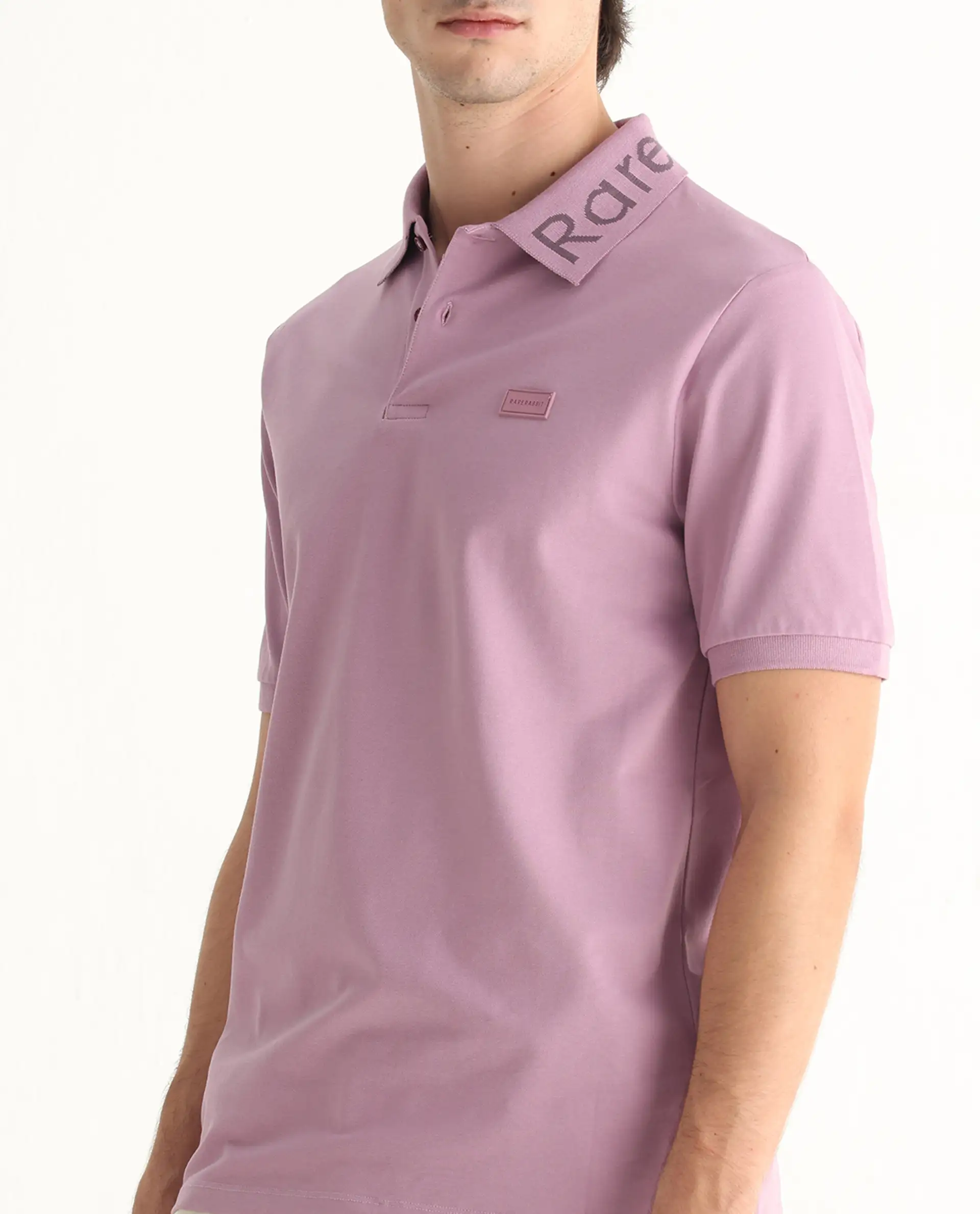 Rare Rabbit Men's Vinc Dusky Pink Cotton Plain Regular Fit Half Sleeve Polo - Image 3