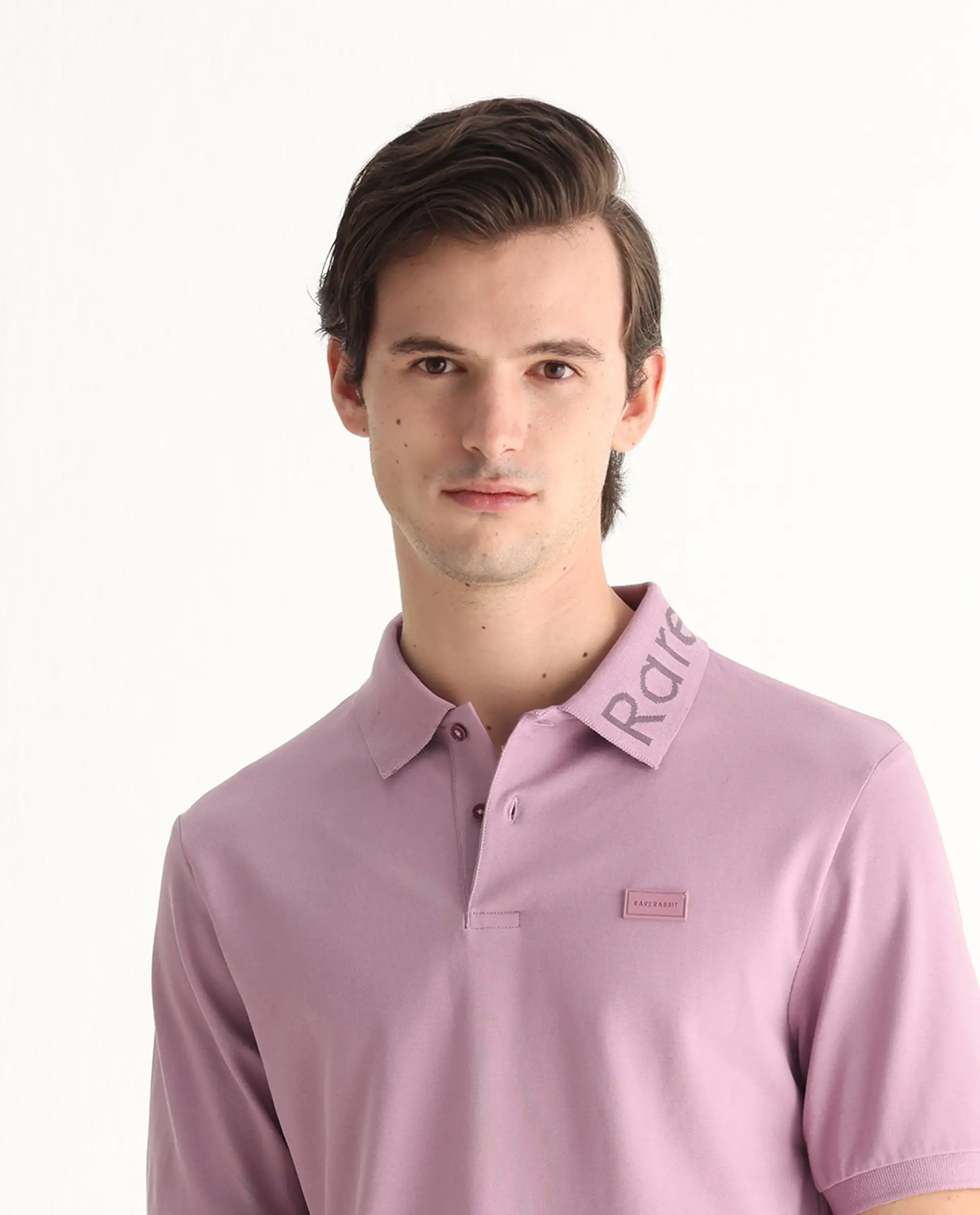 Rare Rabbit Men's Vinc Dusky Pink Cotton Plain Regular Fit Half Sleeve Polo - Image 4