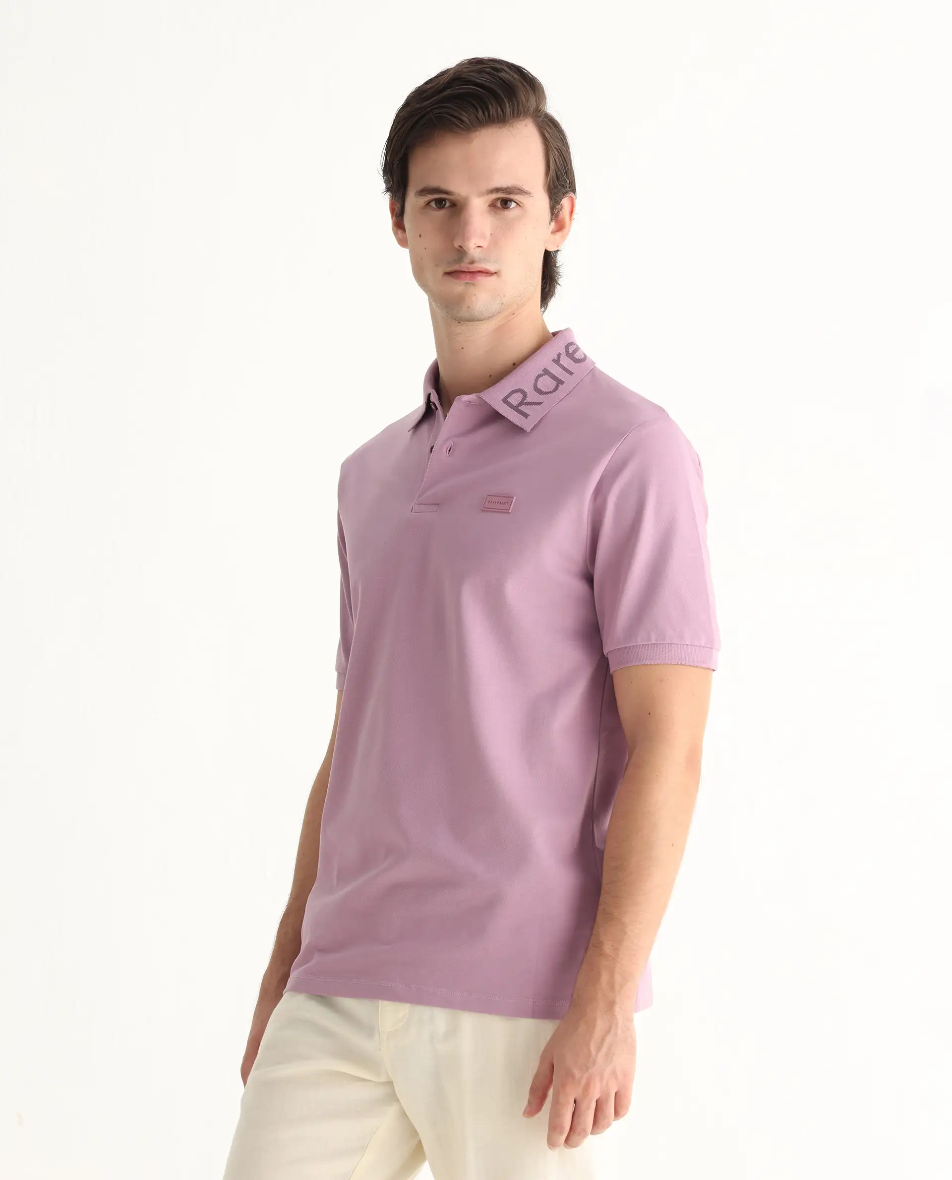 Rare Rabbit Men's Vinc Dusky Pink Cotton Plain Regular Fit Half Sleeve Polo - Image 6