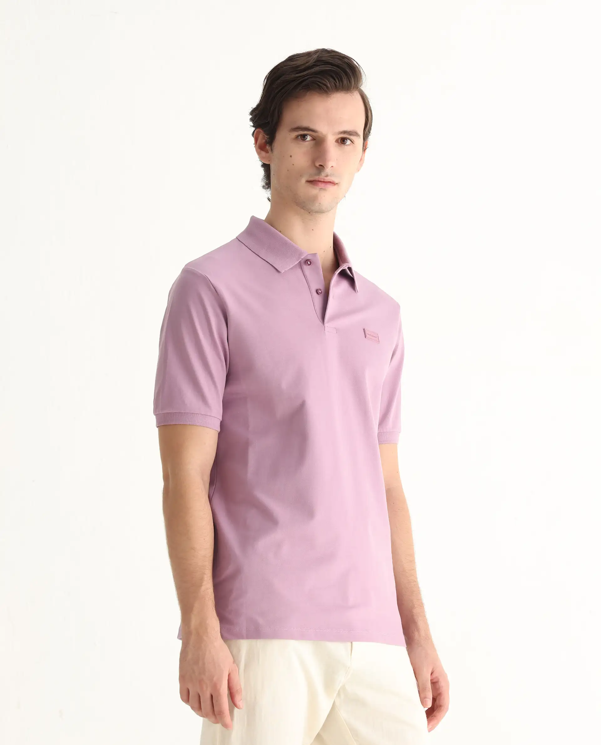 Rare Rabbit Men's Vinc Dusky Pink Cotton Plain Regular Fit Half Sleeve Polo - Image 7