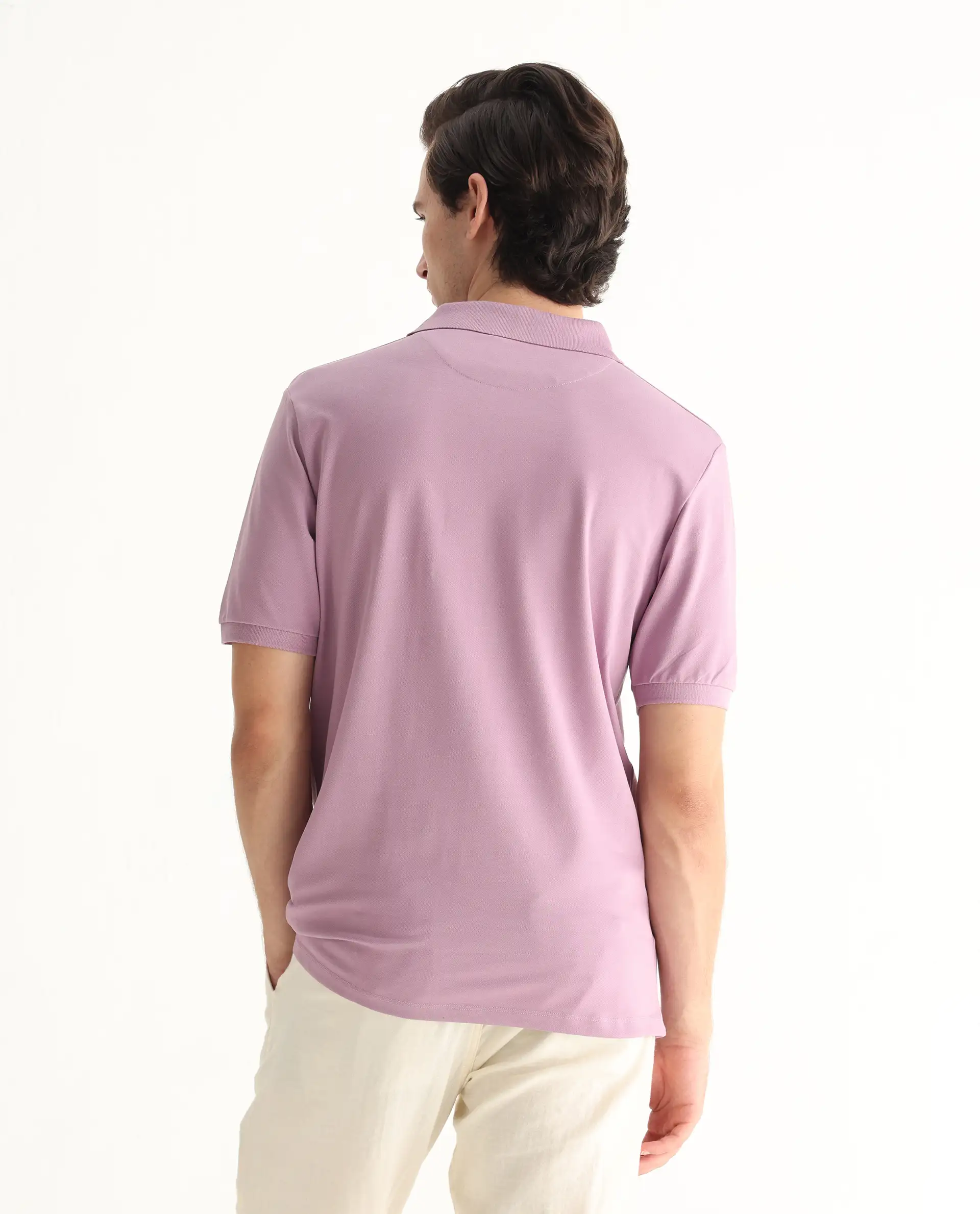 Rare Rabbit Men's Vinc Dusky Pink Cotton Plain Regular Fit Half Sleeve Polo - Image 8