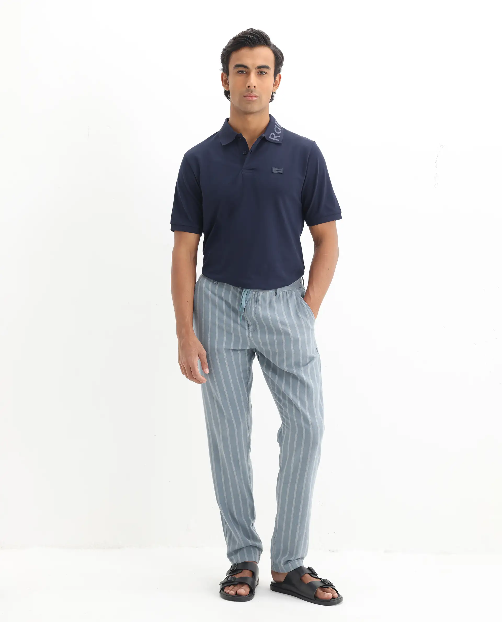 Rare Rabbit Men's Vinc Navy Cotton Plain Regular Fit Half Sleeve Polo - Image 2