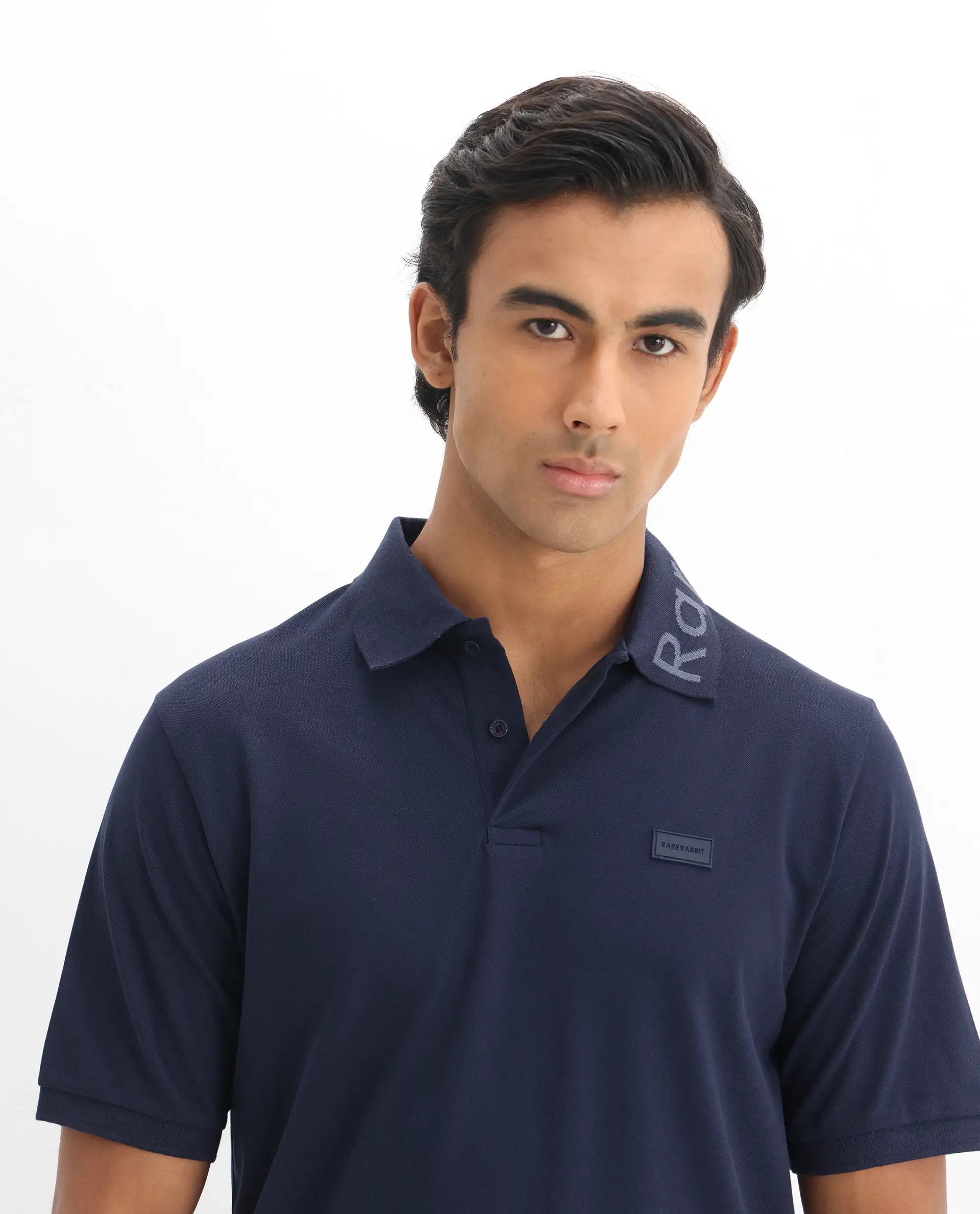 Rare Rabbit Men's Vinc Navy Cotton Plain Regular Fit Half Sleeve Polo - Image 7