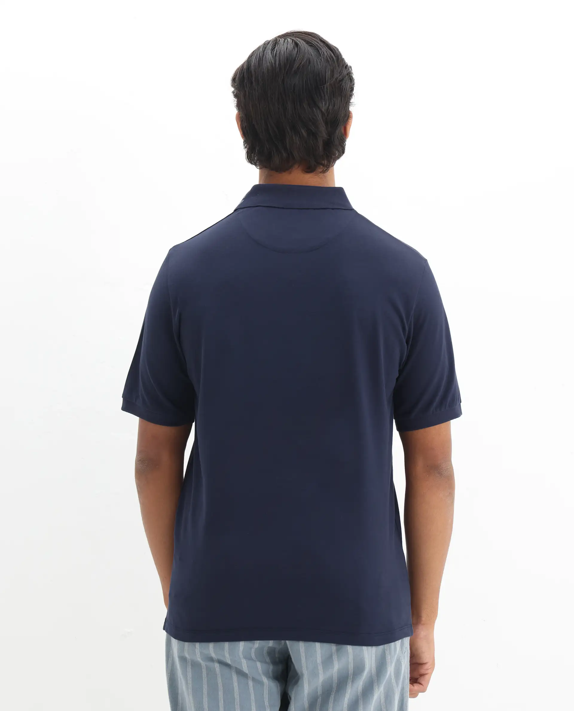 Rare Rabbit Men's Vinc Navy Cotton Plain Regular Fit Half Sleeve Polo - Image 8