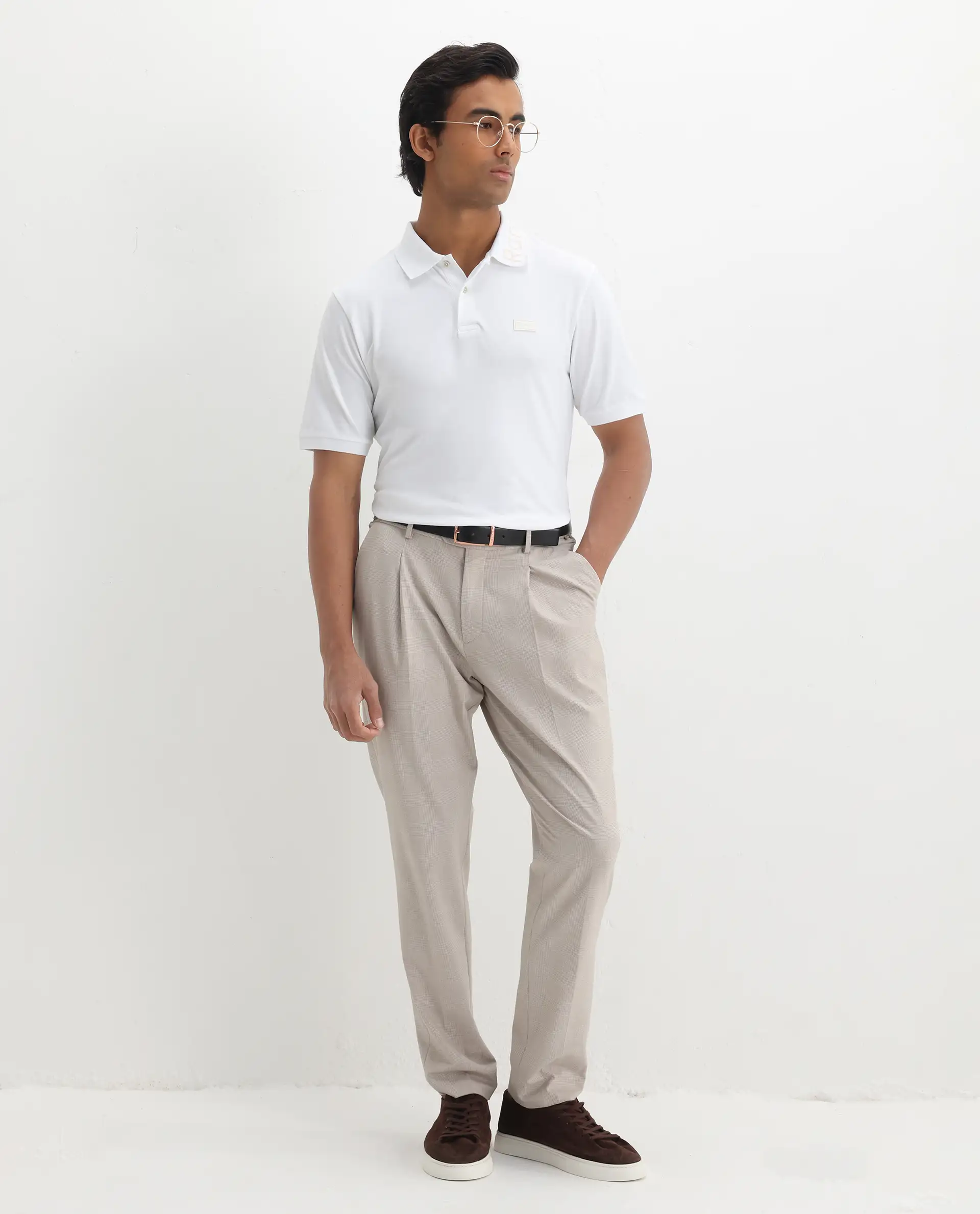 Rare Rabbit Men's Vinc White Cotton Plain Regular Fit Half Sleeve Polo - Image 2